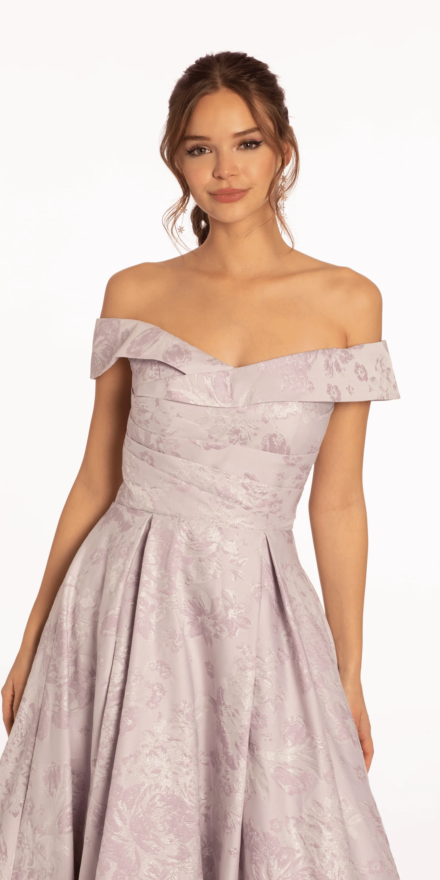 Off the Shoulder Floral Jacquard Ballgown with Pockets - Image 2