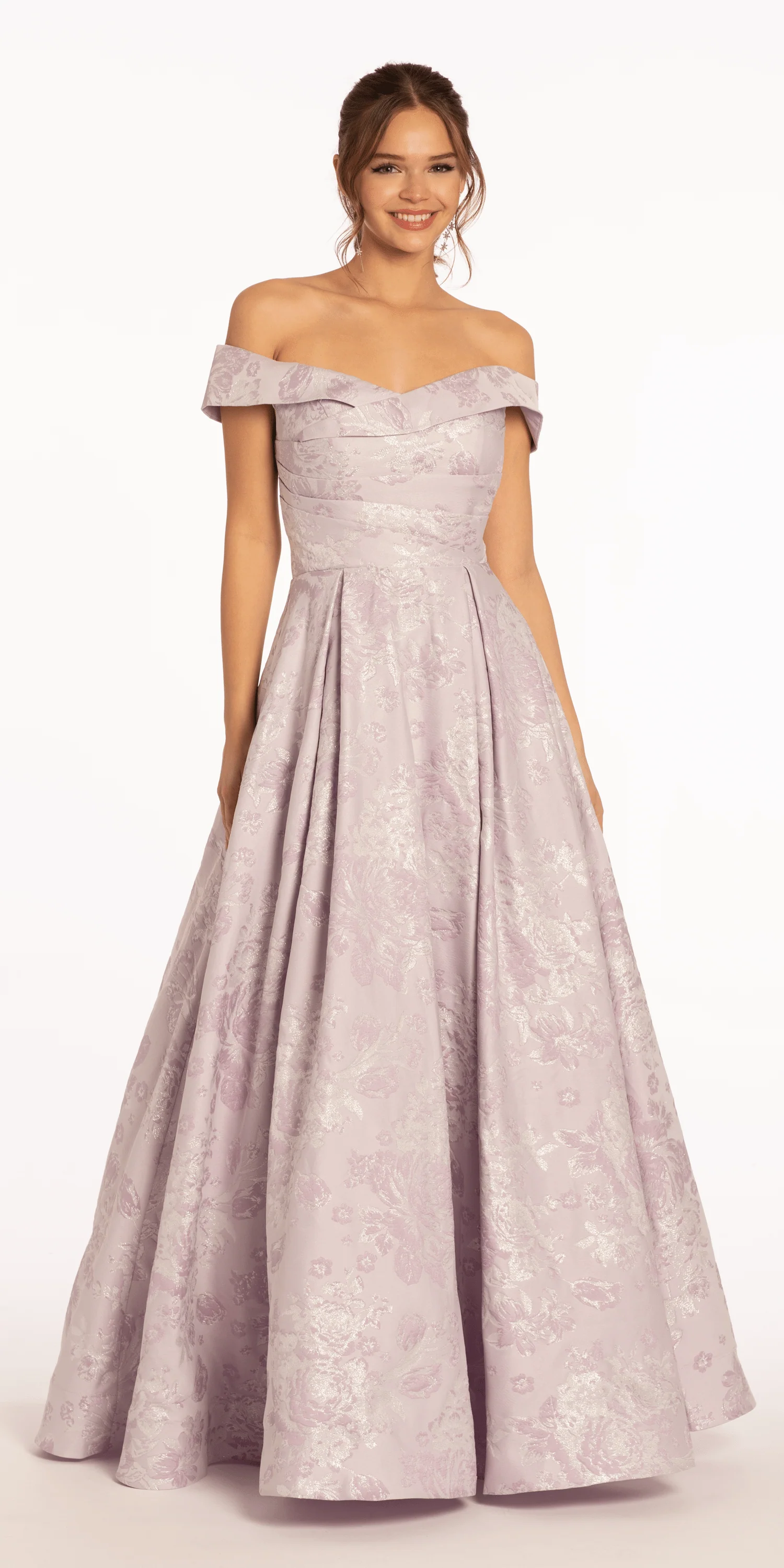 Off the Shoulder Floral Jacquard Ballgown with Pockets - Image 3