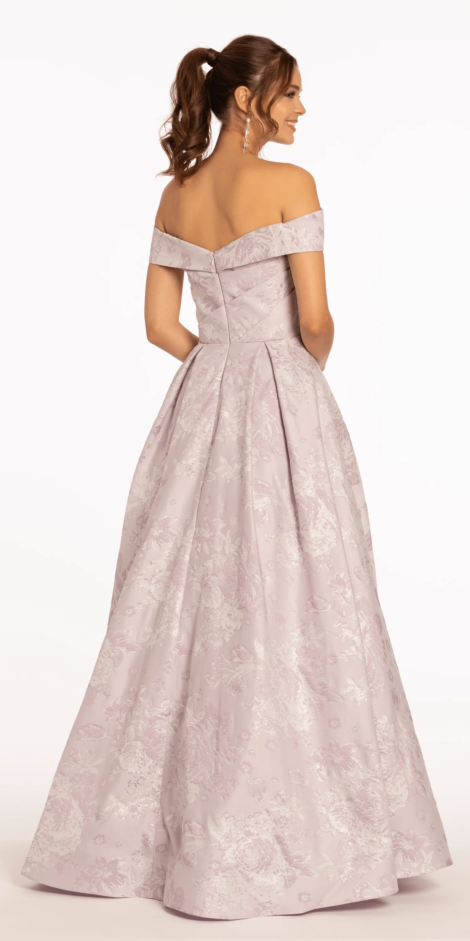Off the Shoulder Floral Jacquard Ballgown with Pockets - Image 5