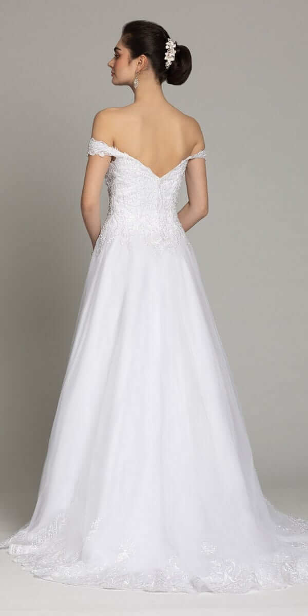 Off The Shoulder Lace Satin A-Line Gown - Image 4