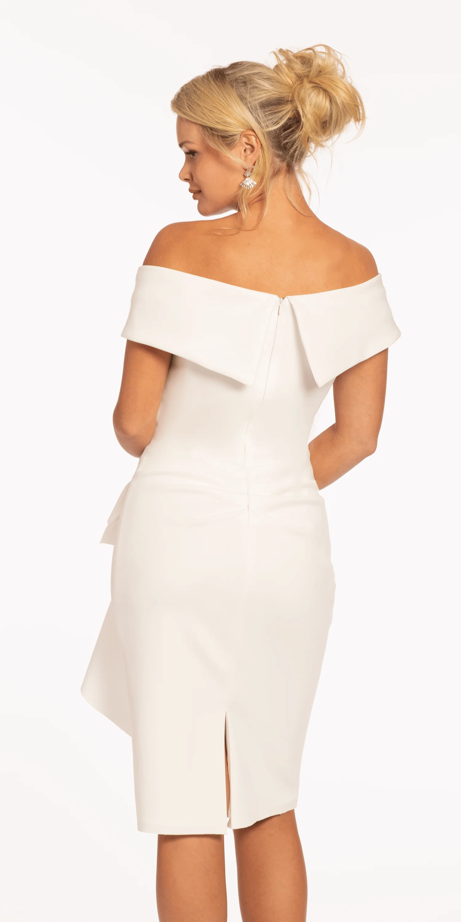 Off the Shoulder Midi Scuba Dress with Side Cascade - Image 4