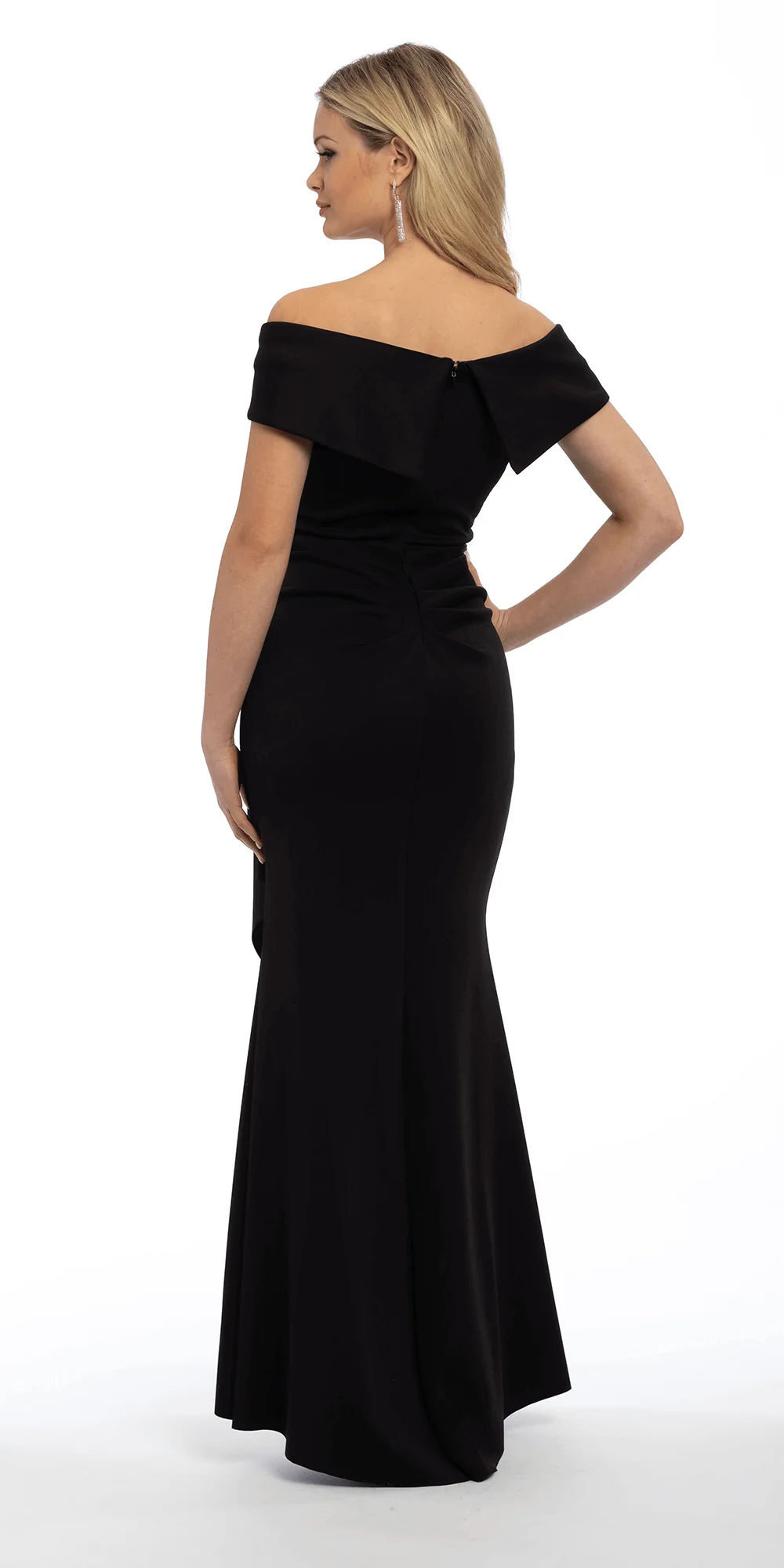 Off the Shoulder Scuba Dress with Side Ruffle - Image 9