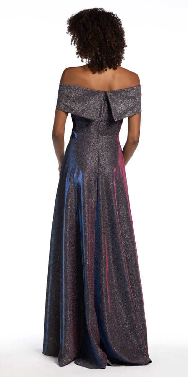 Off The Shoulder Surplice Two Tone Metallic Dress - Image 5