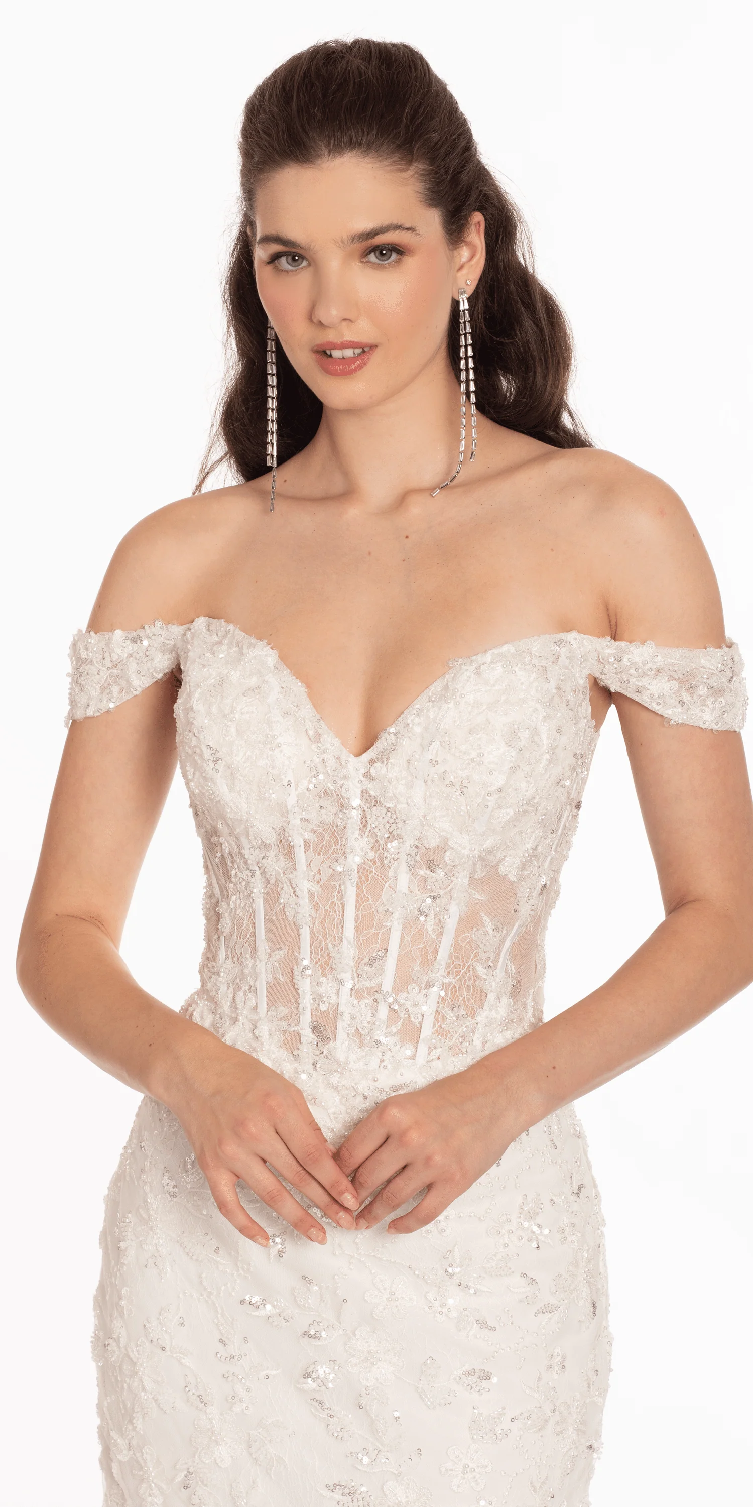 Off the Shoulder Lace Applique Corset Mermaid Dress - Image 2
