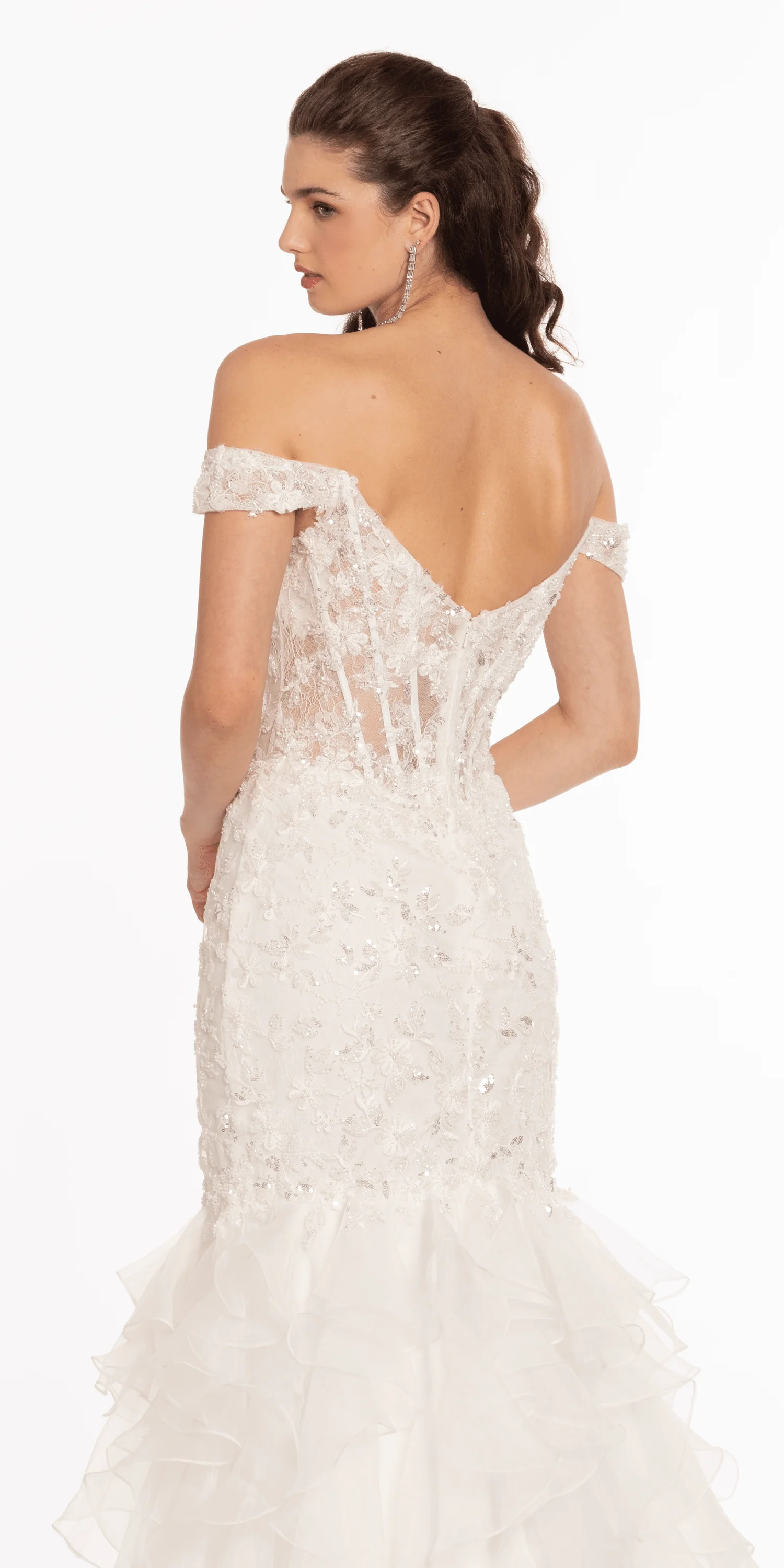 Off the Shoulder Lace Applique Corset Mermaid Dress - Image 4