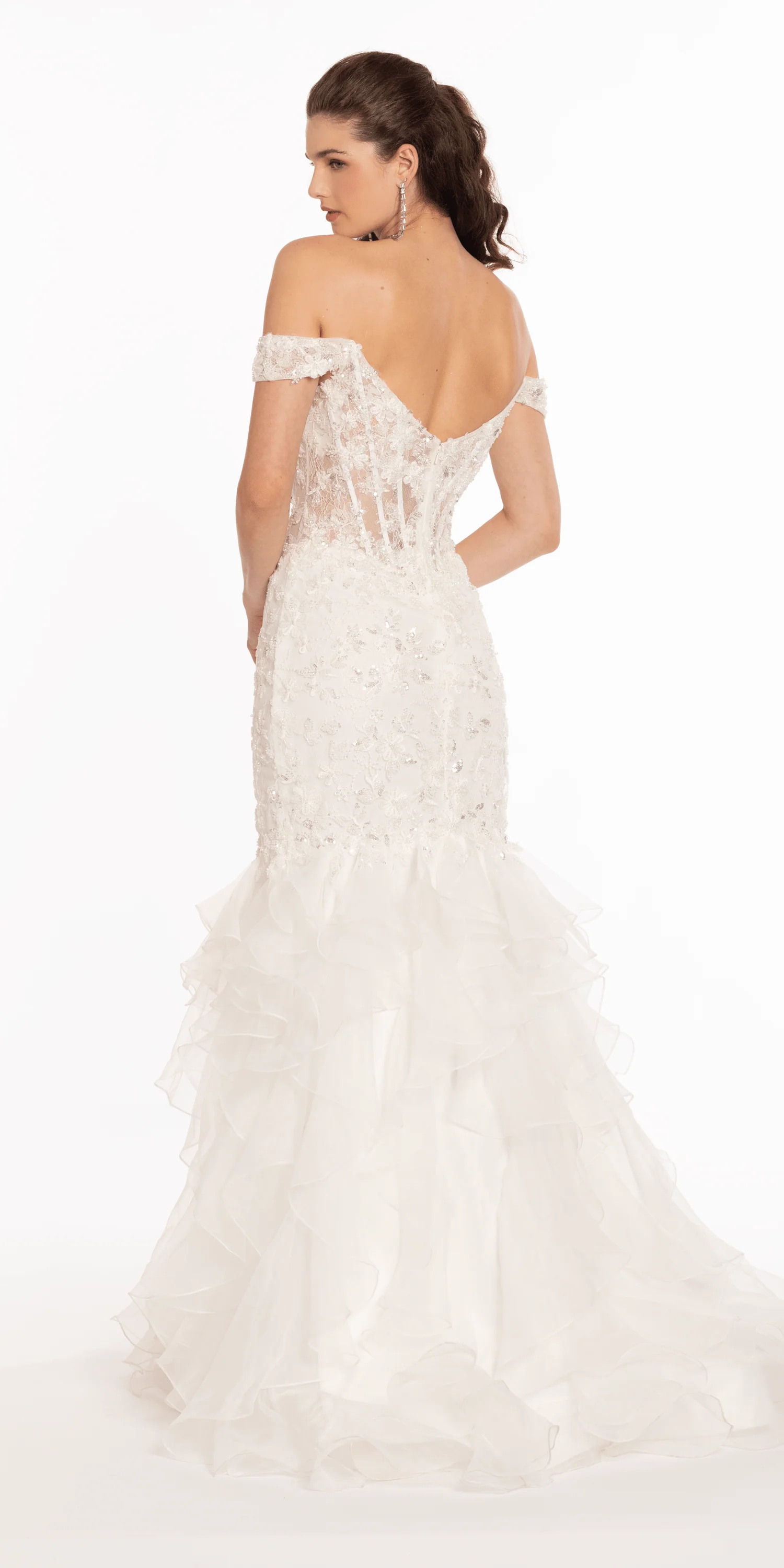 Off the Shoulder Lace Applique Corset Mermaid Dress - Image 5