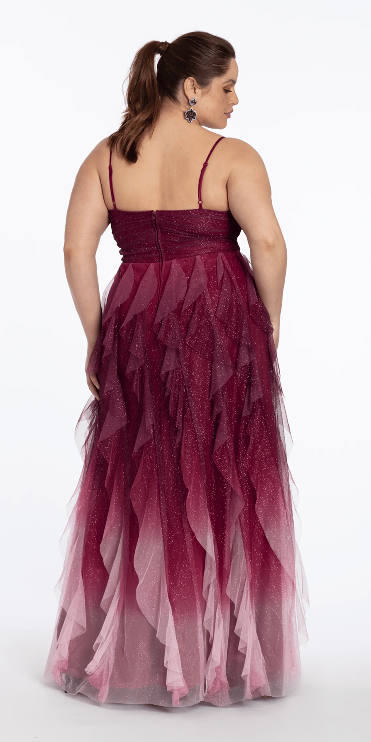 Ombre Glitter Mesh V Neck Ballgown with Tendrils - Image 5