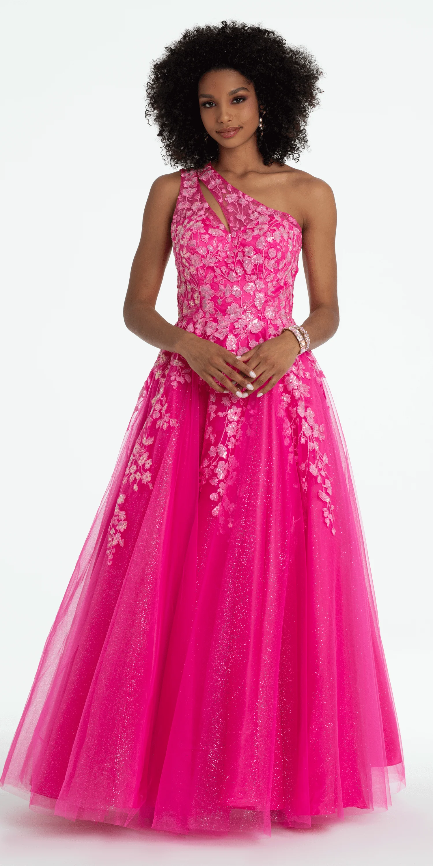 One Shoulder Keyhole Embroidered Tulle Ballgown - Image 3