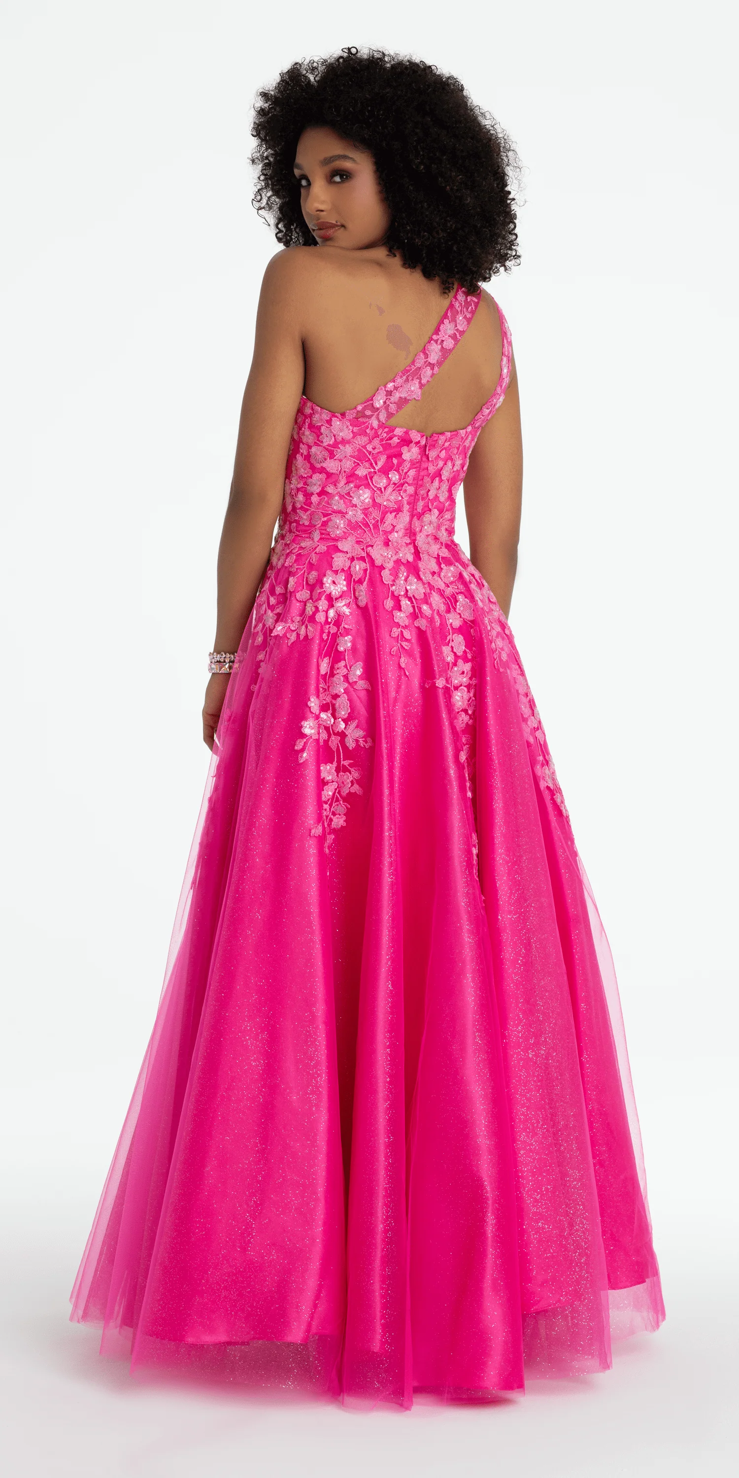 One Shoulder Keyhole Embroidered Tulle Ballgown - Image 5