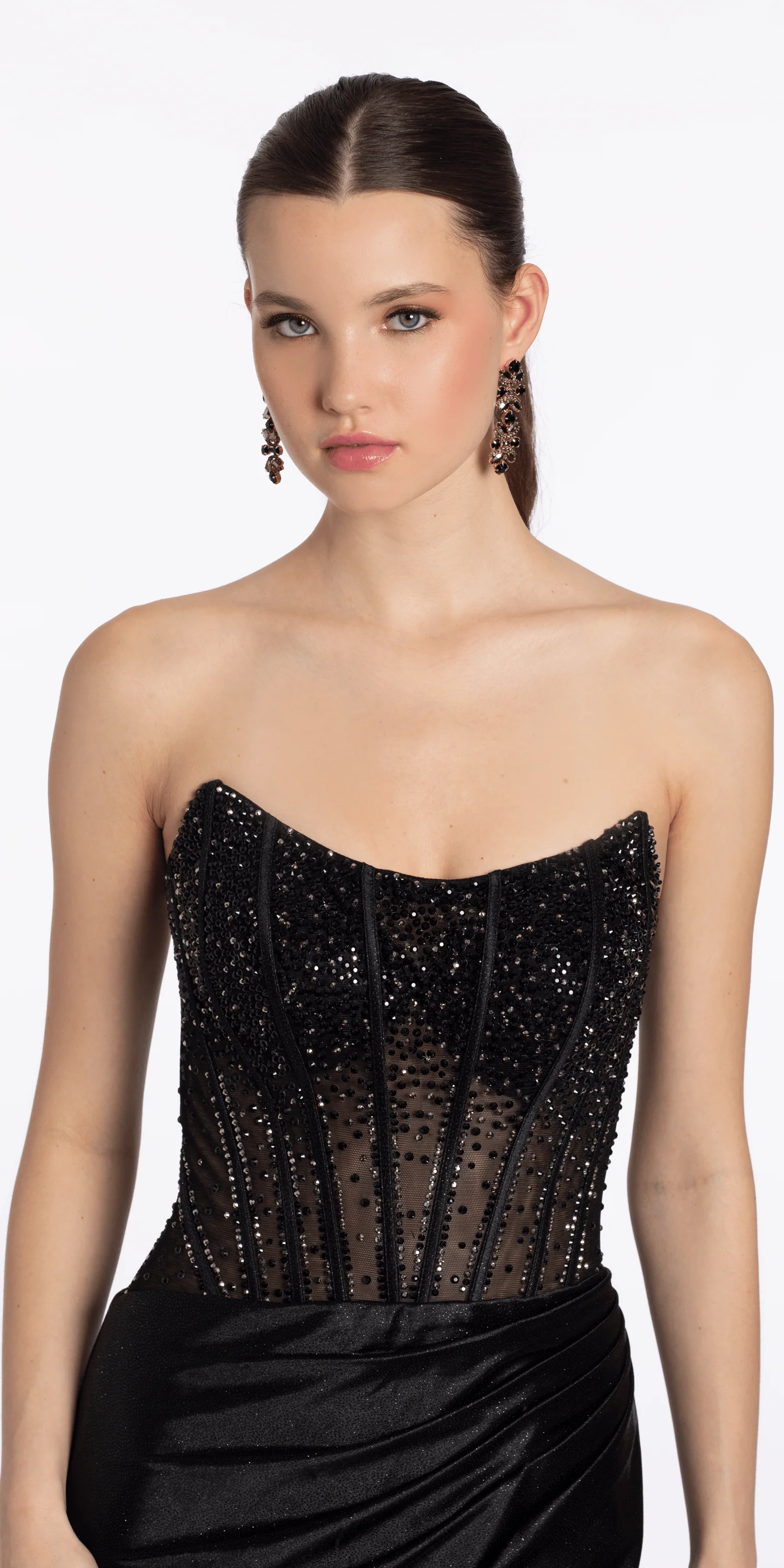 Open Back Strapless Corset Shimmer Spandex Column Dress - Image 2