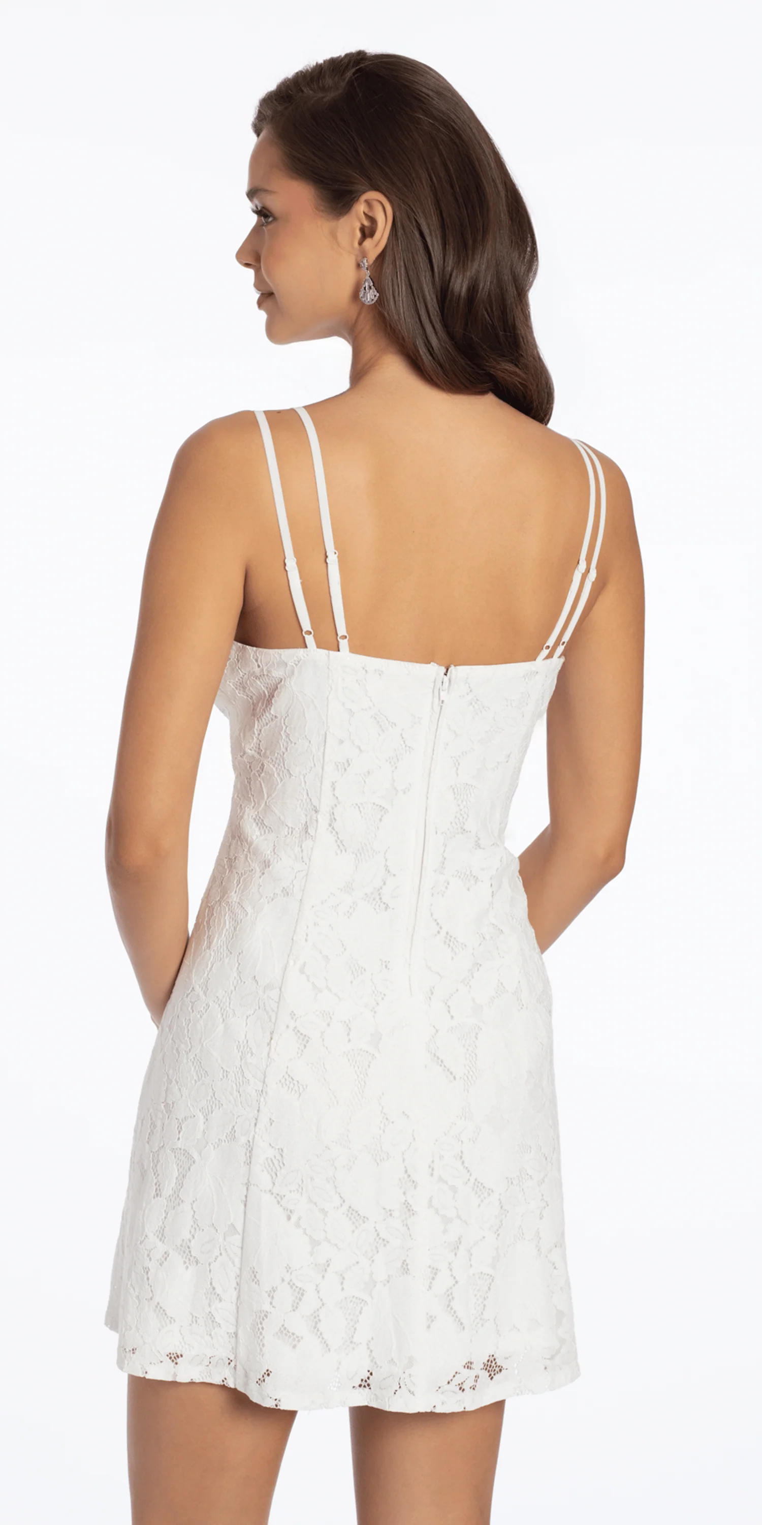 Open Lace Skater Dress with Pleated Chiffon Neckline - Image 5