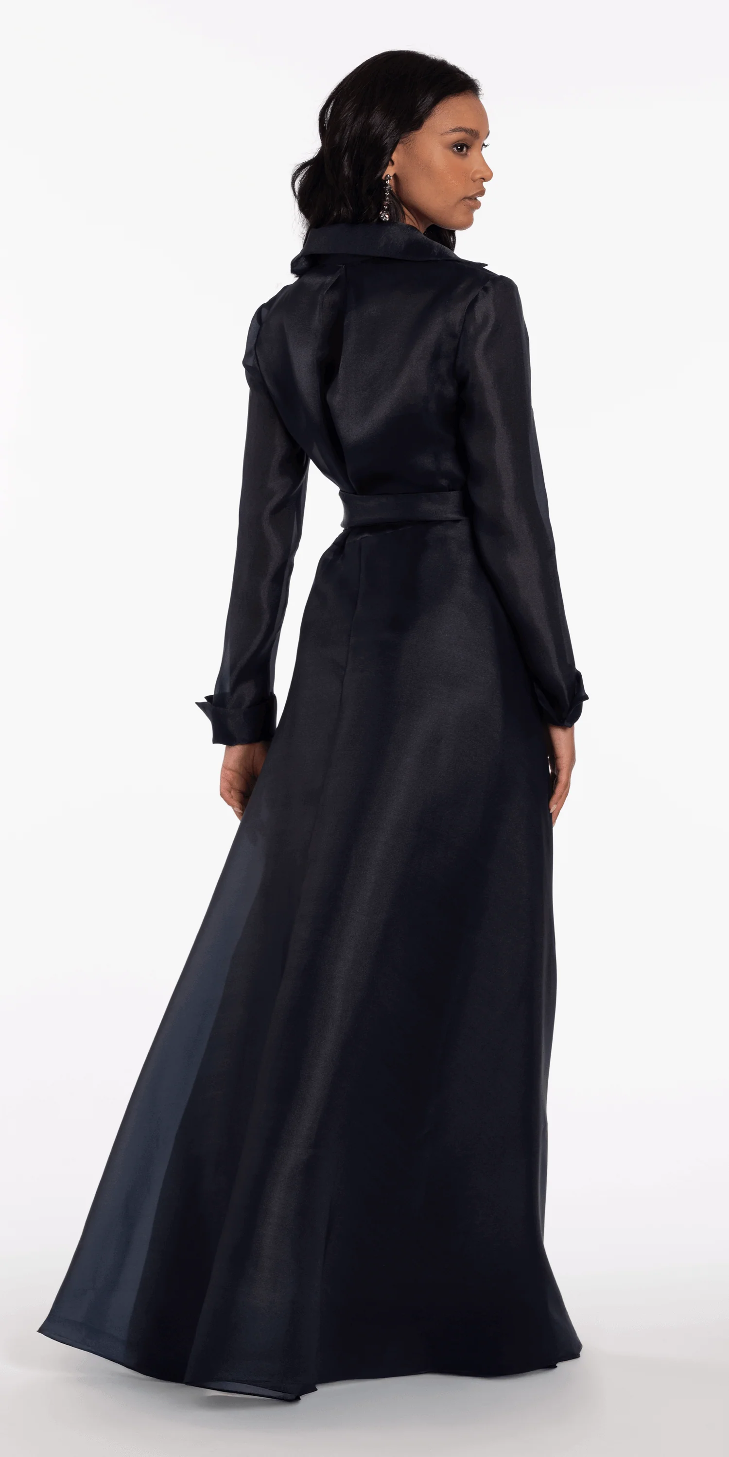 Organza Long Sleeve V Neck A Line Dress with Bow - Image 5