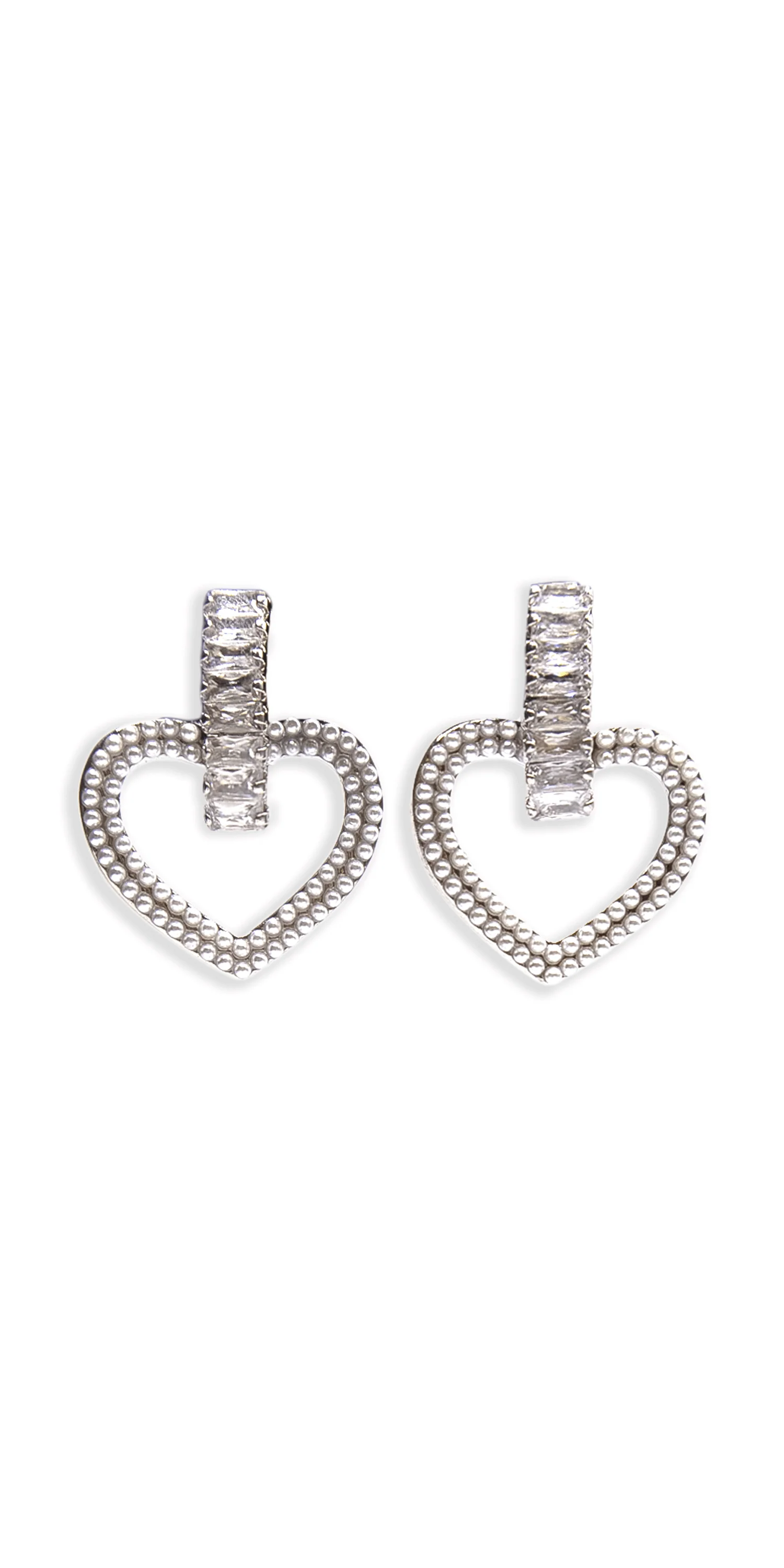Pearl Heart Drop Earrings with Rhinestone Detail - Image 2