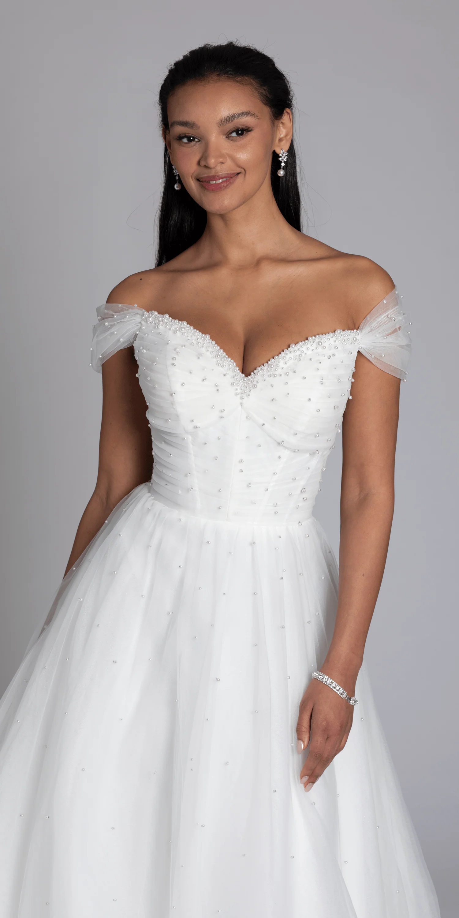 Pearl Sweetheart Pleated Off the Shoulder Corset Tulle Ballgown - Image 2