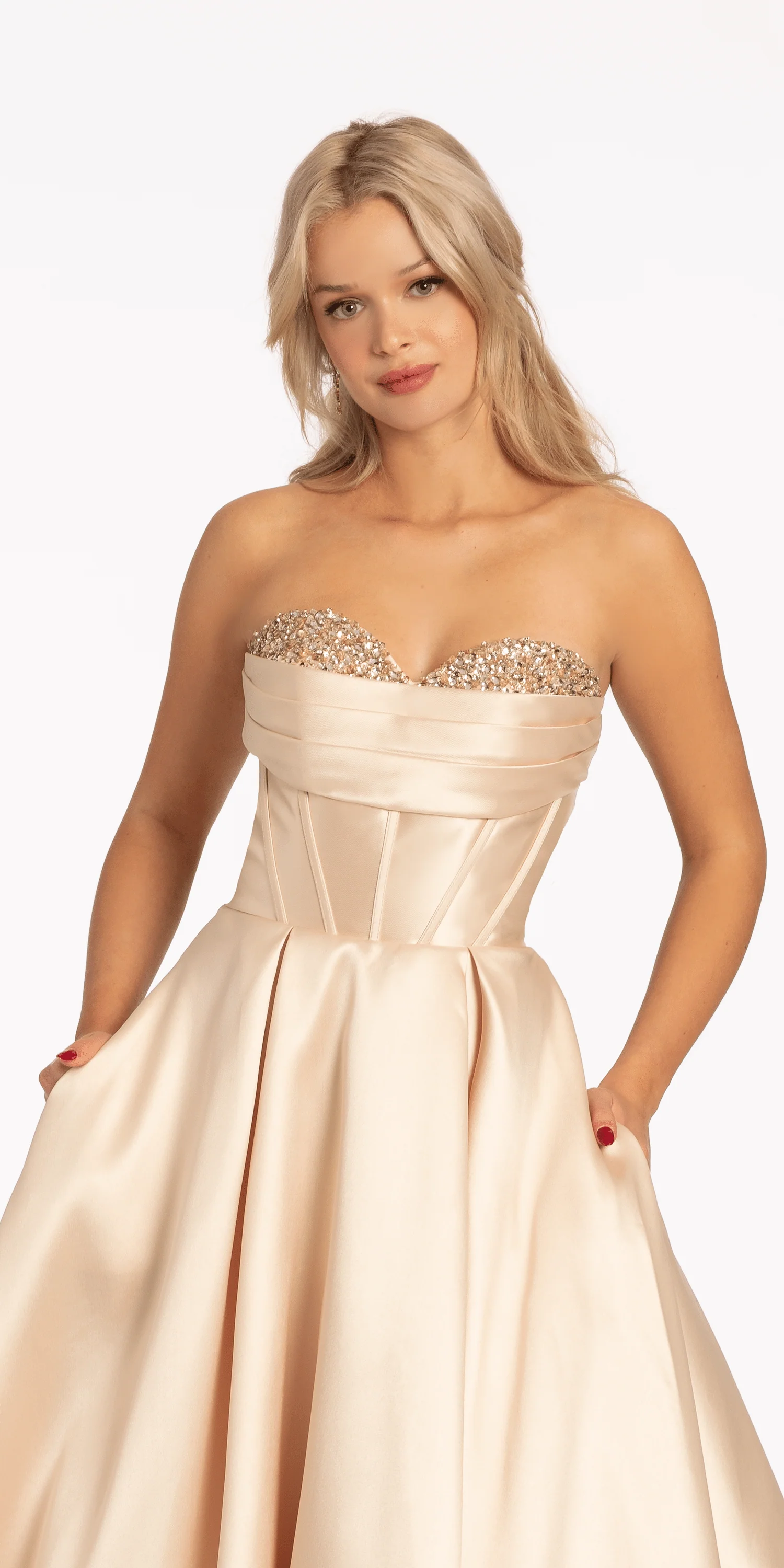 Pleated Mikado Beaded Ballgown with Pockets - Image 2