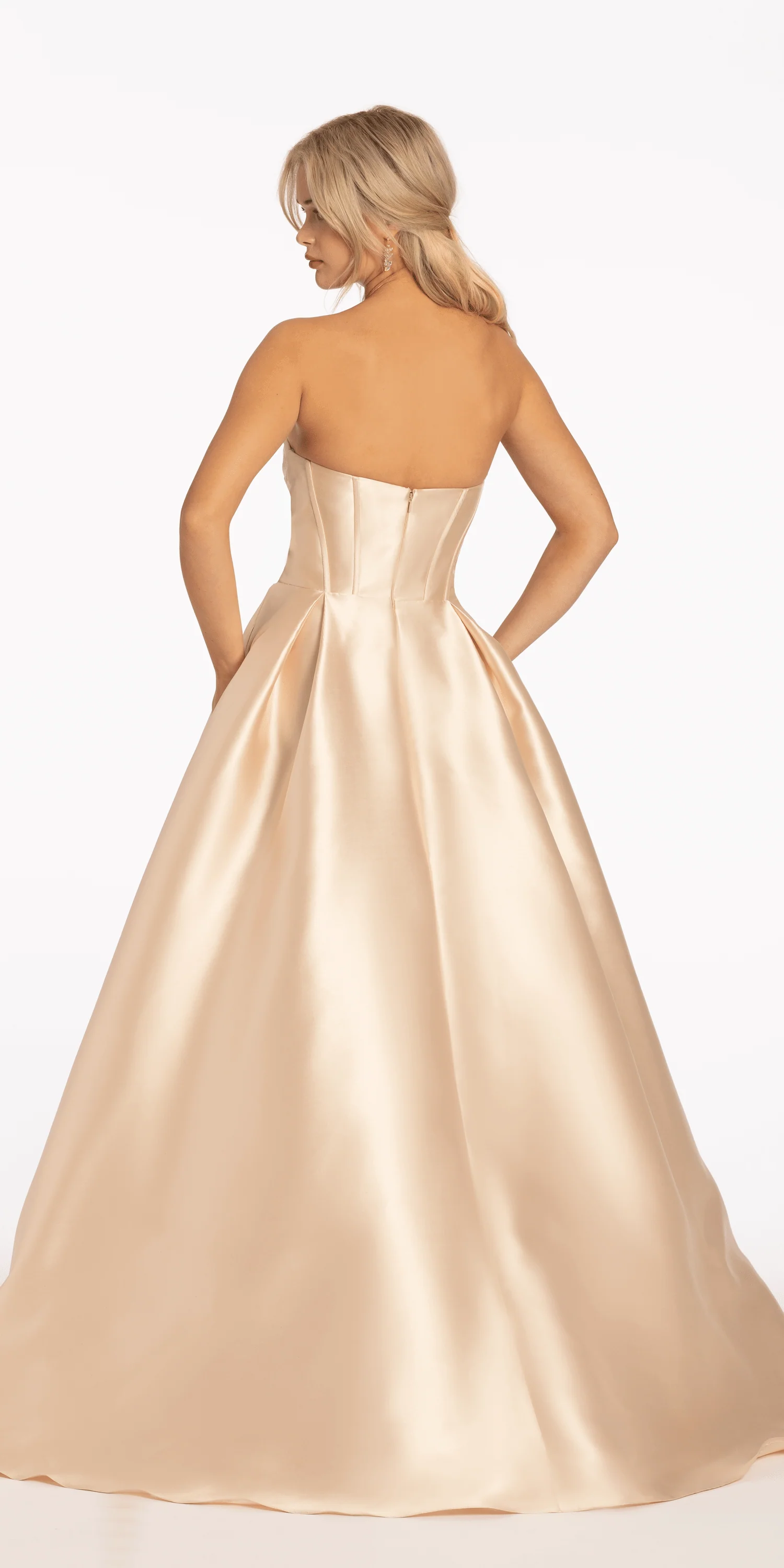 Pleated Mikado Beaded Ballgown with Pockets - Image 4