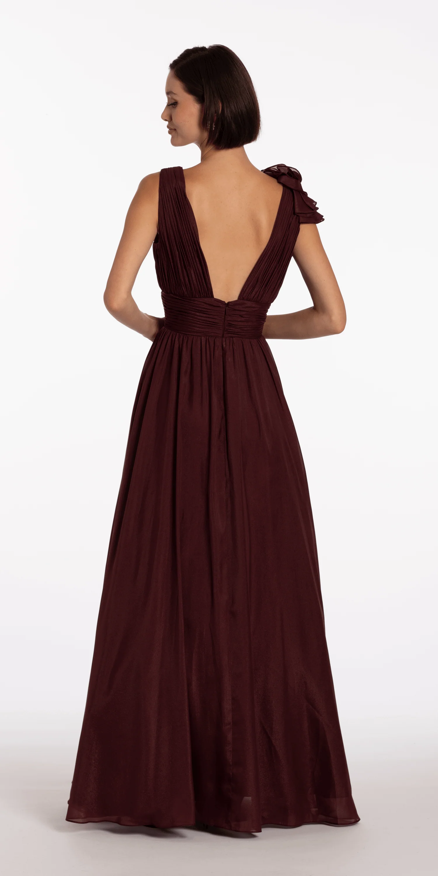 Pleated Organza V Neck Ballgown with 3D Ruffle - Image 6