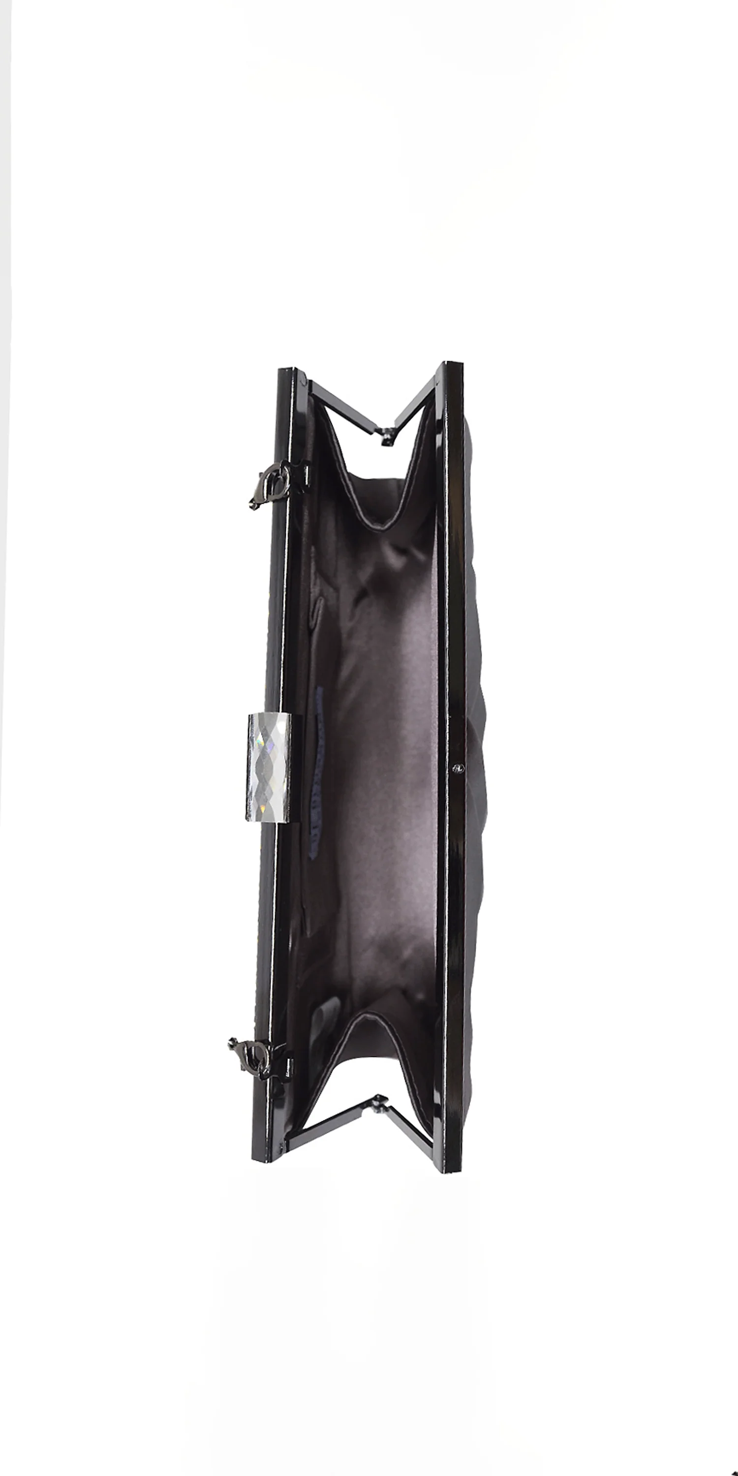 Pleated Satin Handbag with Rhinestone Detail - Image 3