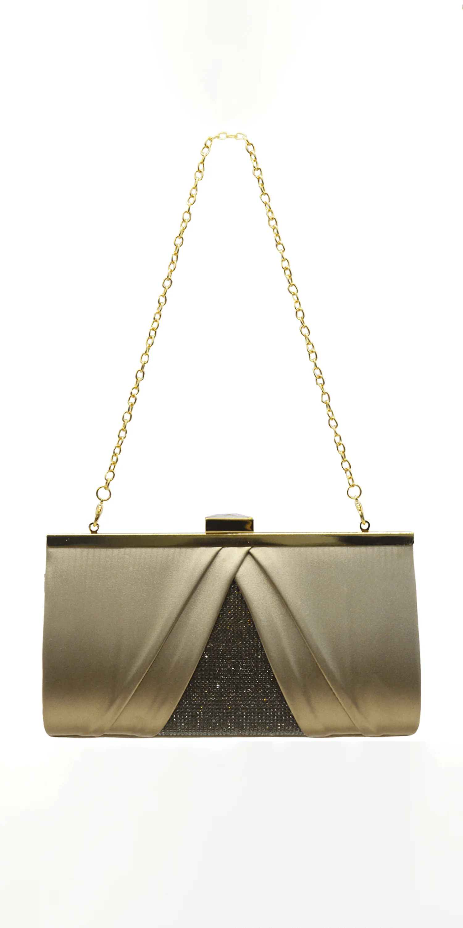 Pleated Satin Handbag with Rhinestone Detail - Image 4