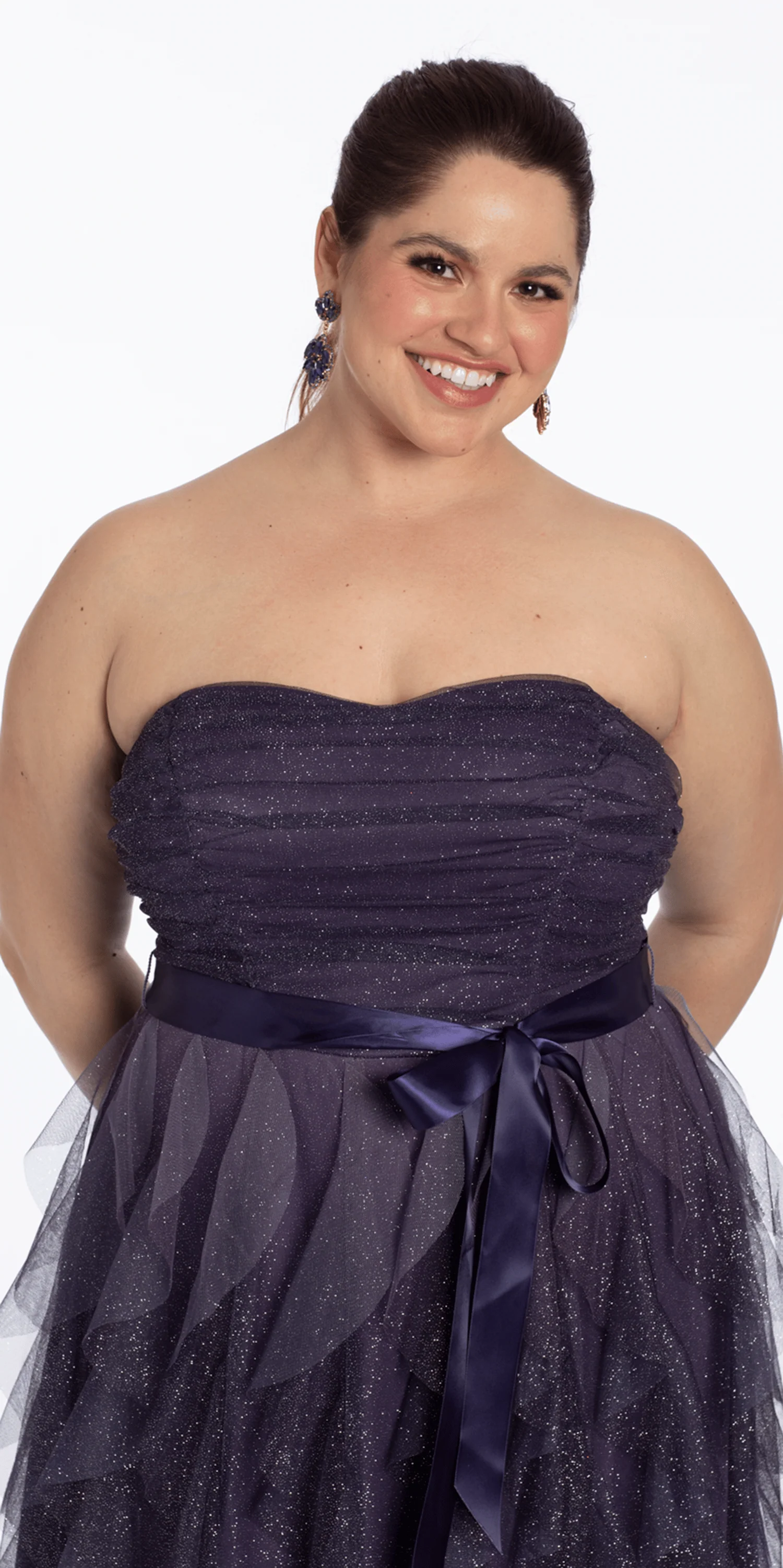 Pleated Strapless Ombre Glitter Mesh A Line Dress - Image 3