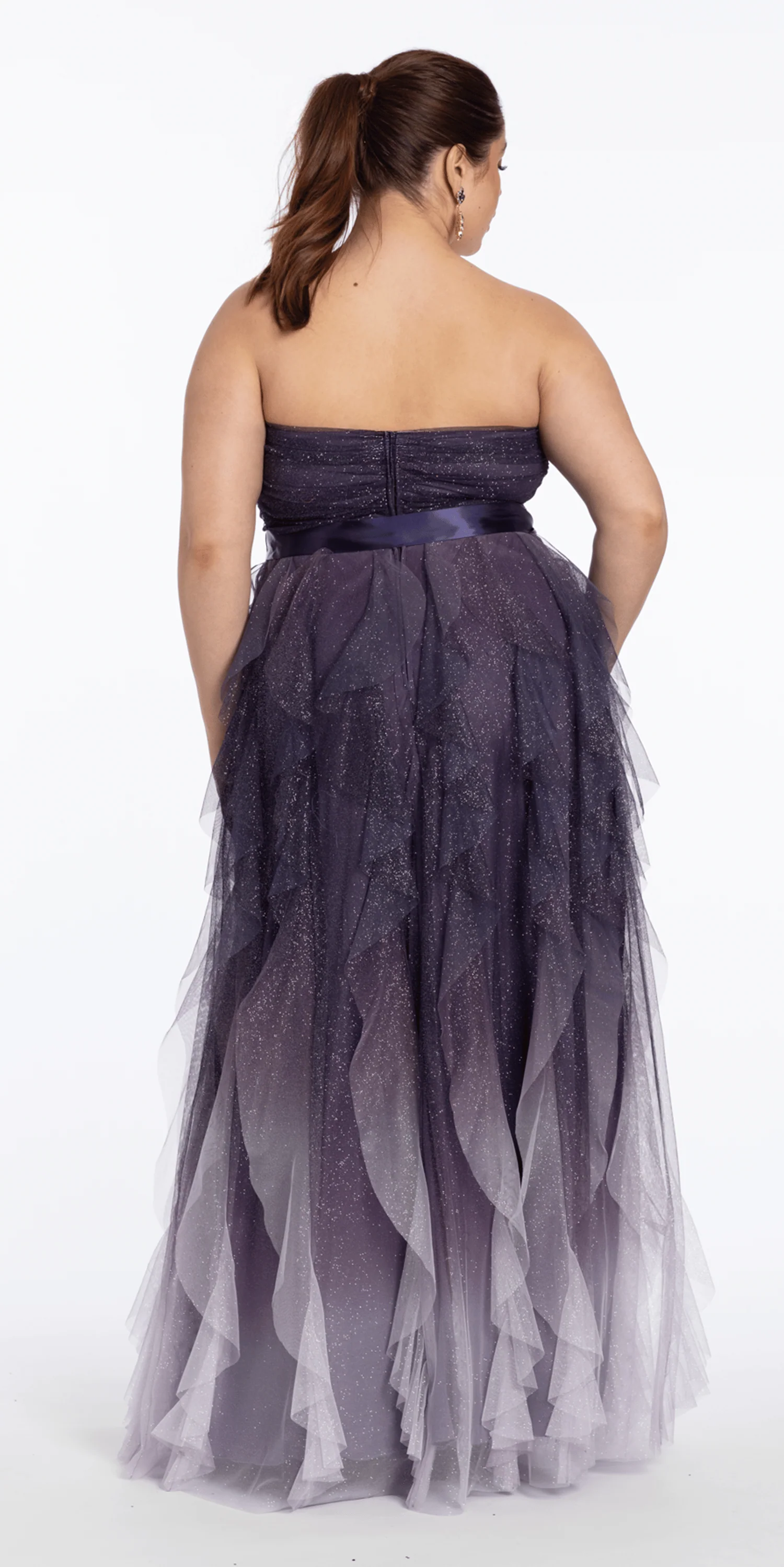 Pleated Strapless Ombre Glitter Mesh A Line Dress - Image 4