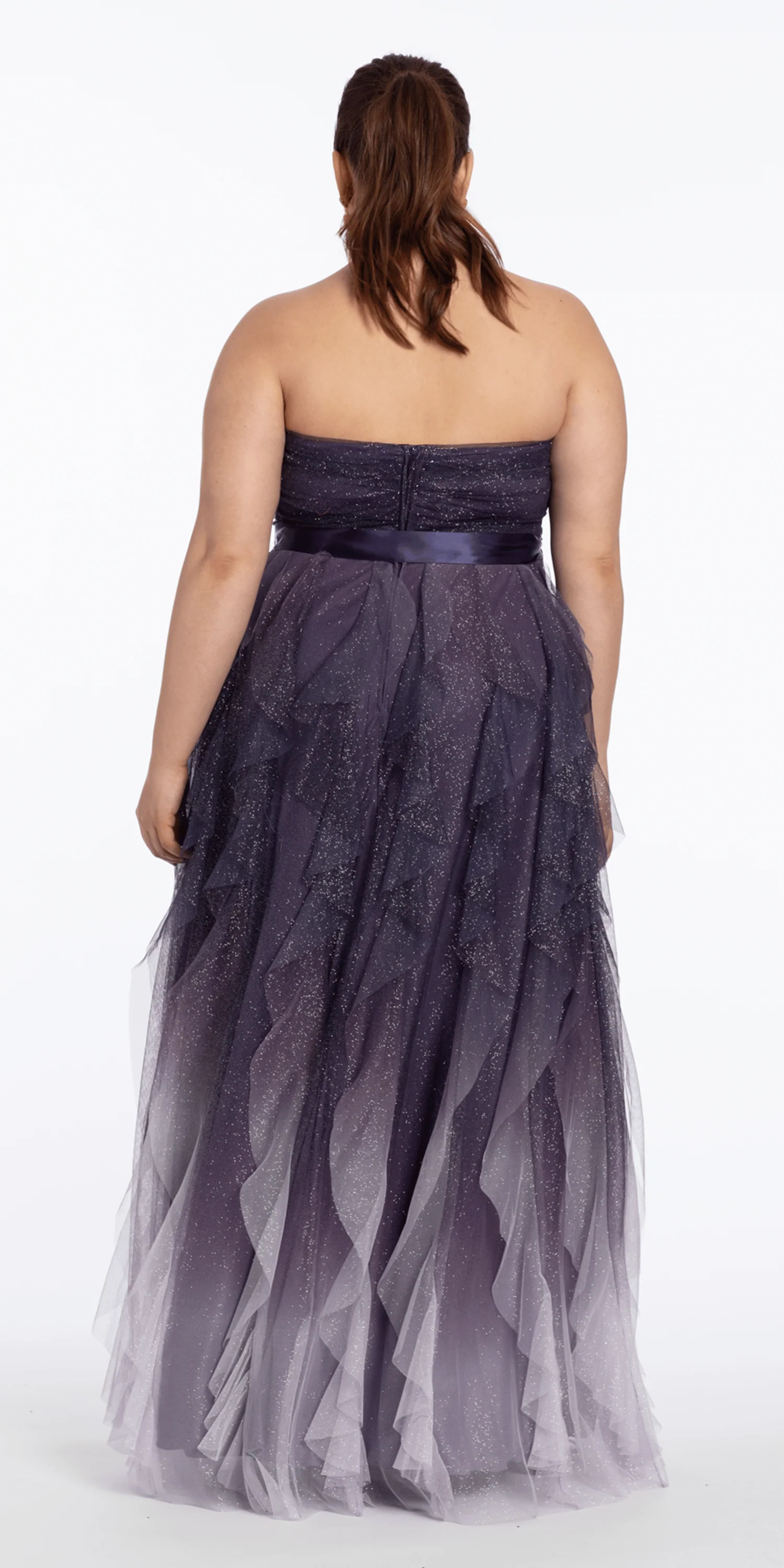Pleated Strapless Ombre Glitter Mesh A Line Dress - Image 5