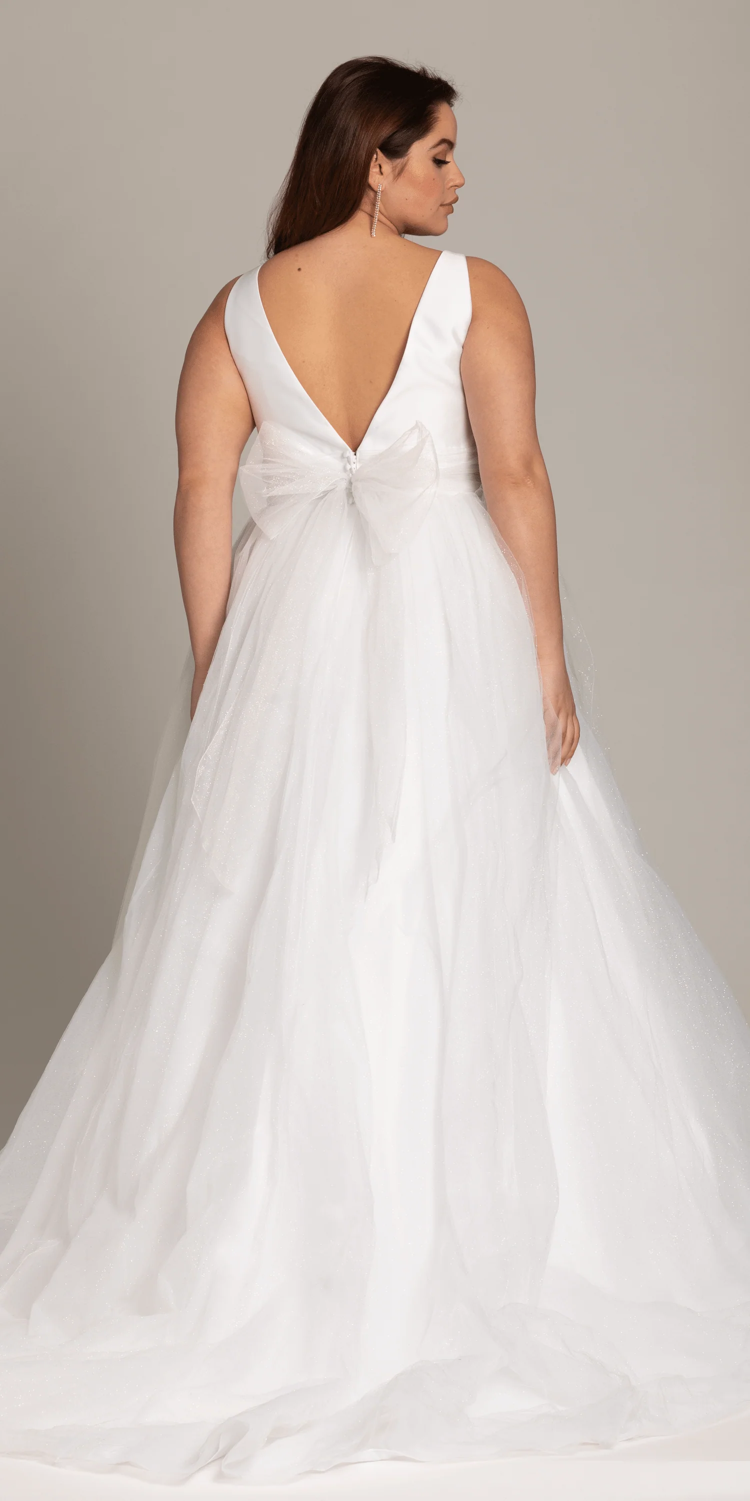 Plunging Mikado Glitter Ballgown with Bow Back - Image 5