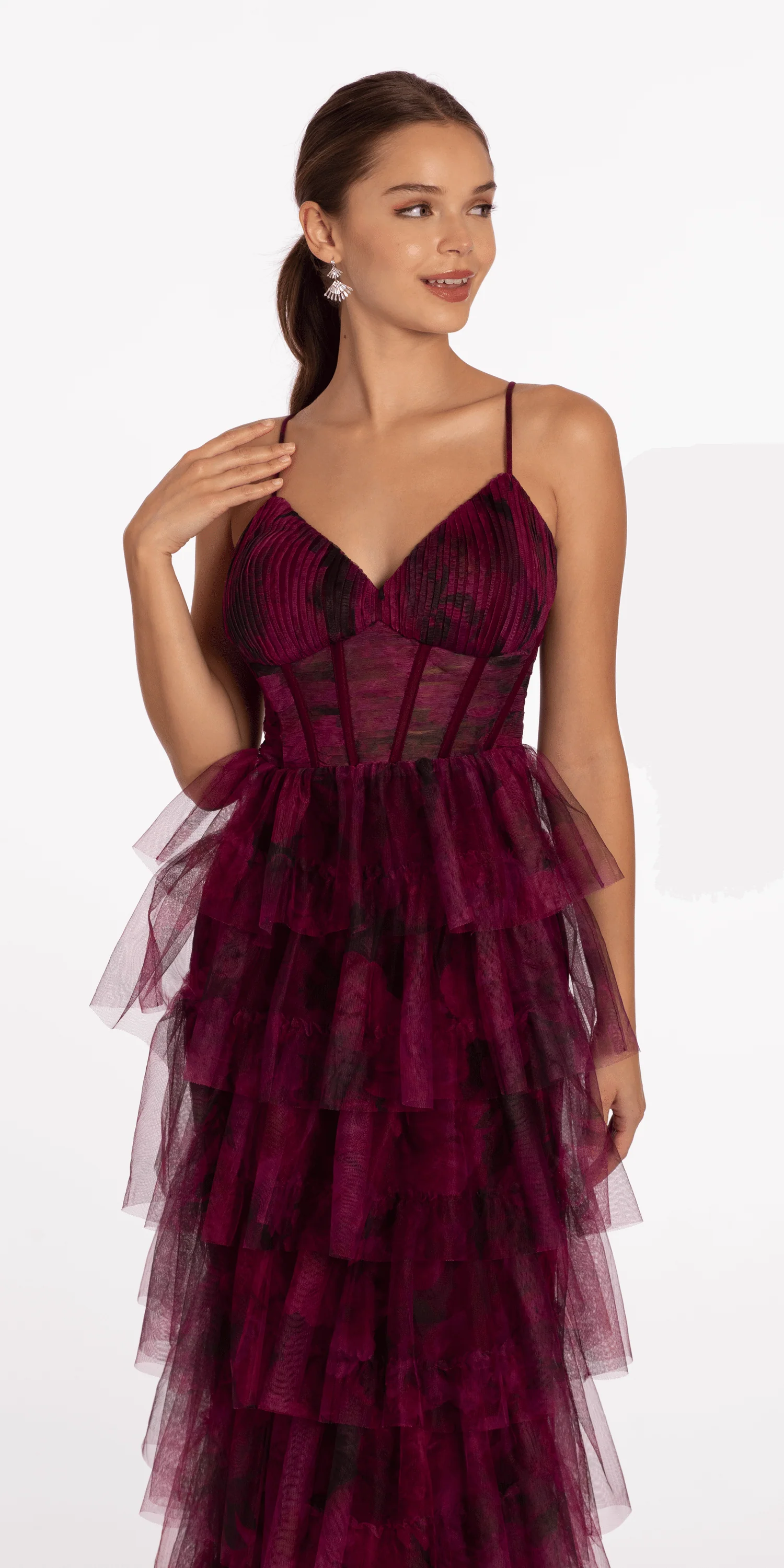 Print Mesh Sweetheart Corset Tiered Dress - Image 3