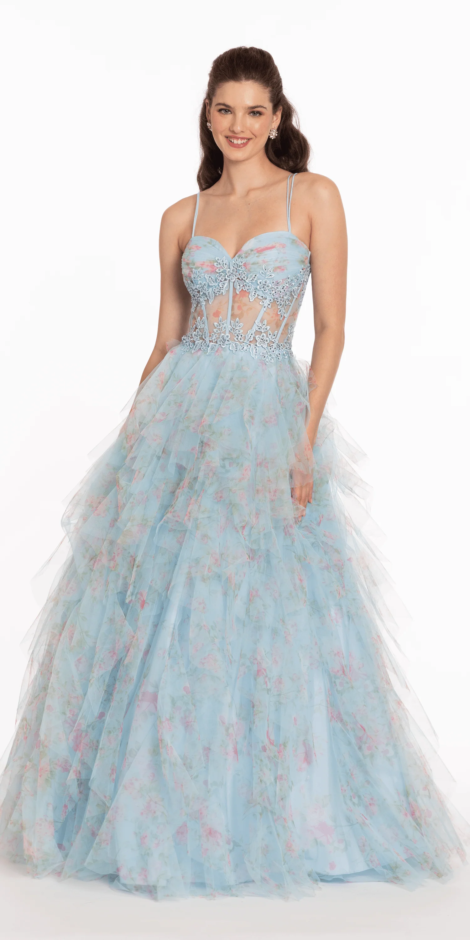 Print Sweetheart Corset Lace Up Back Ballgown - Image 4