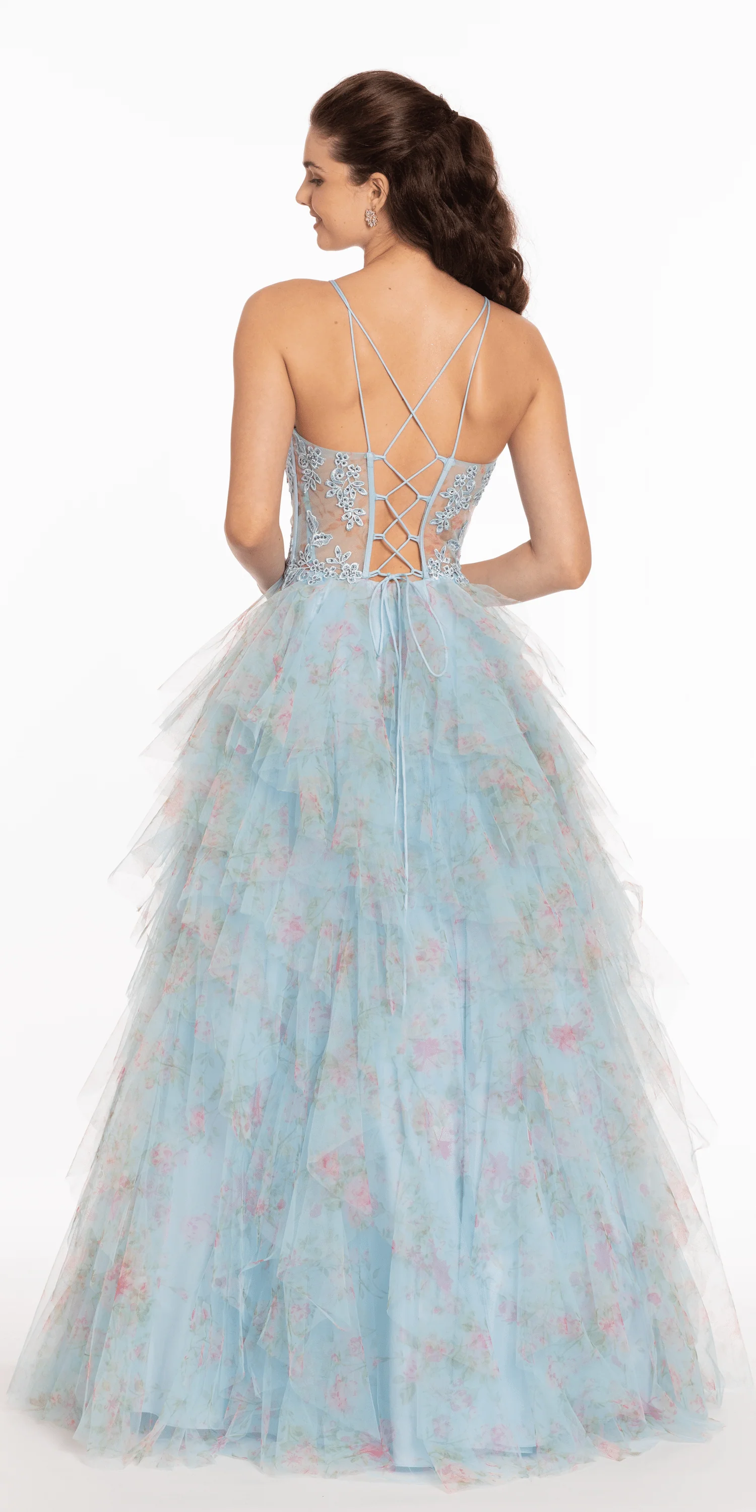 Print Sweetheart Corset Lace Up Back Ballgown - Image 5