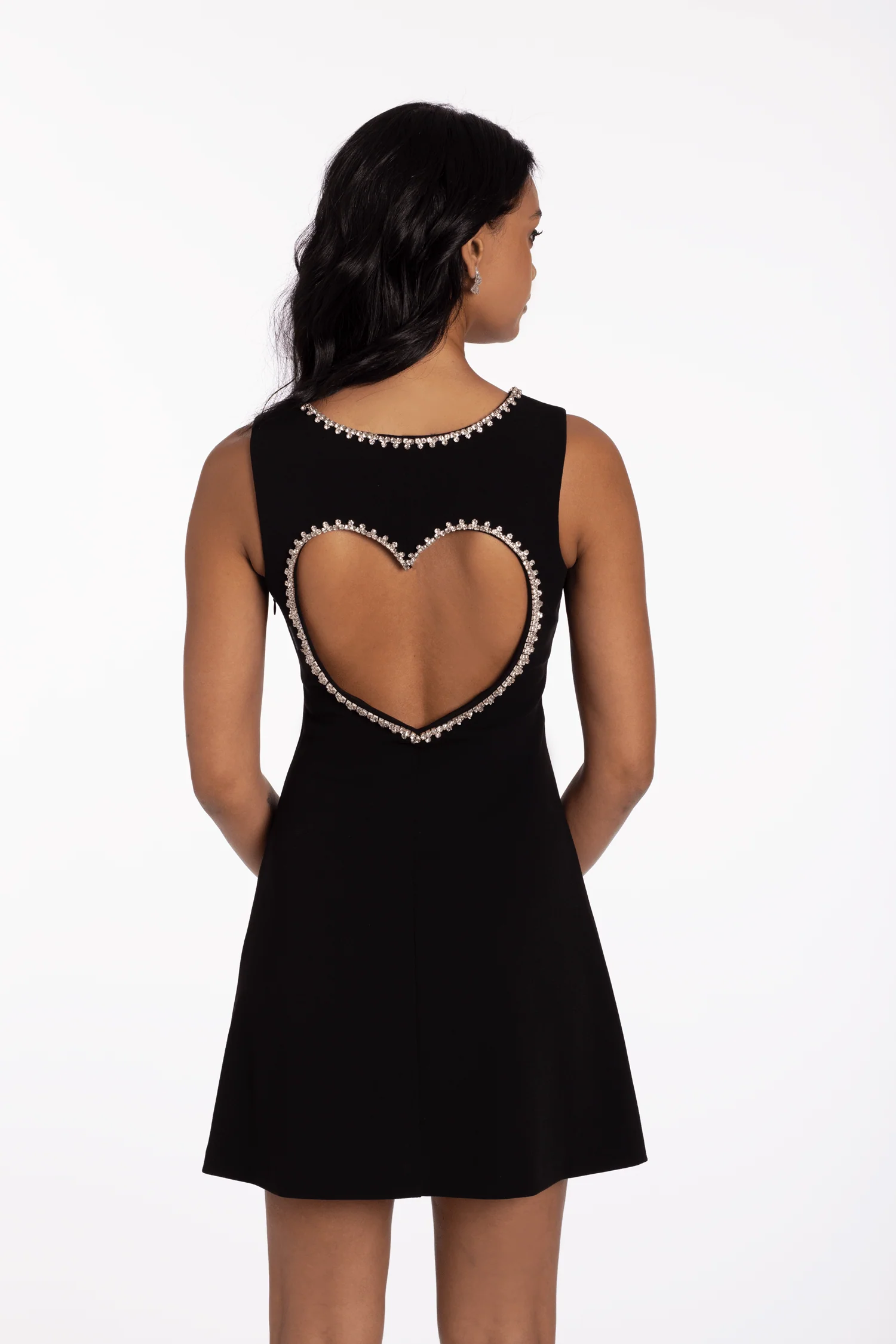 Rhinestone Open Heart Back Scuba Skater Dress - Image 4