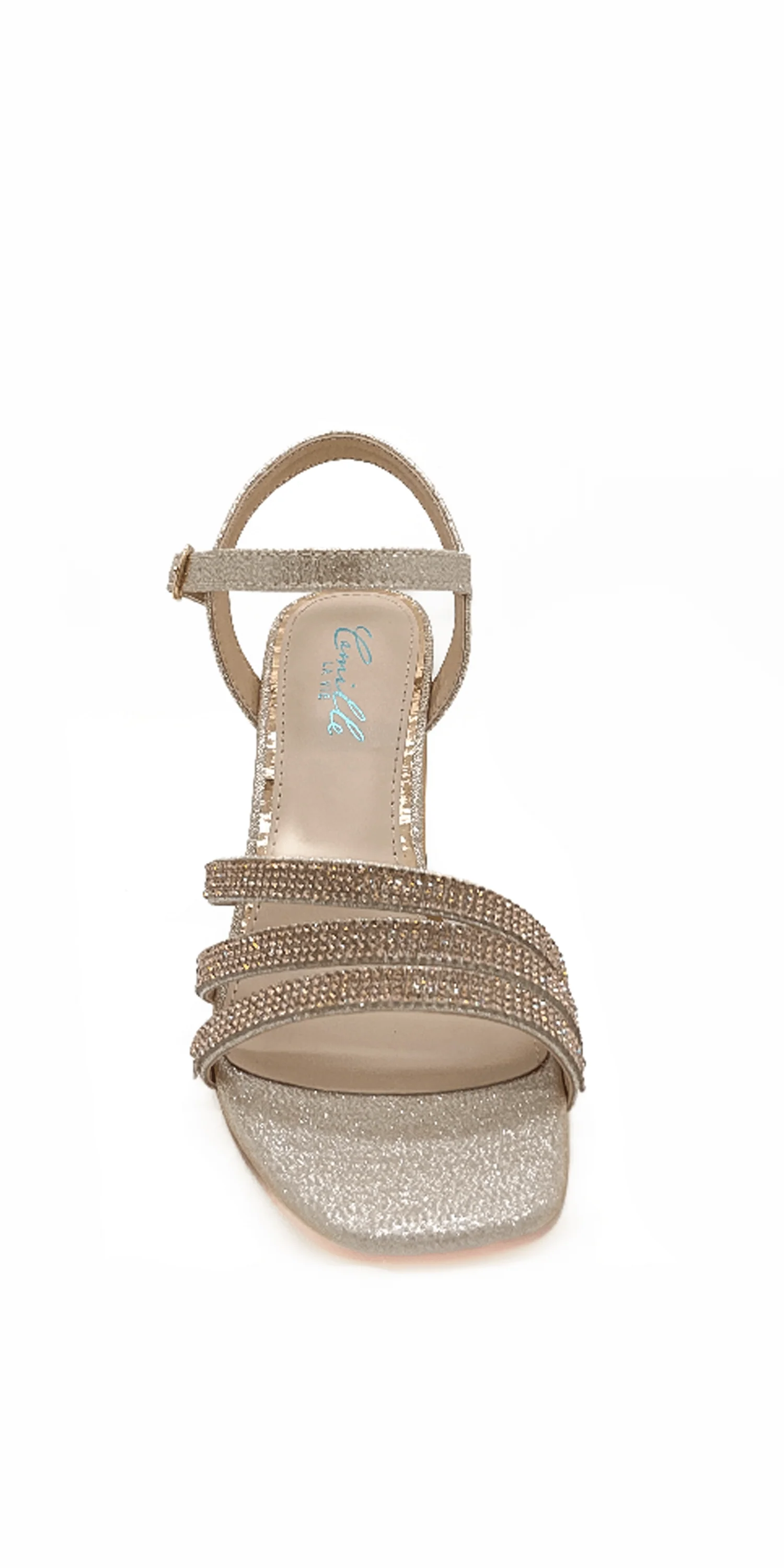 Rhinestone Strappy Block Heel Glitter Sandal - Image 2