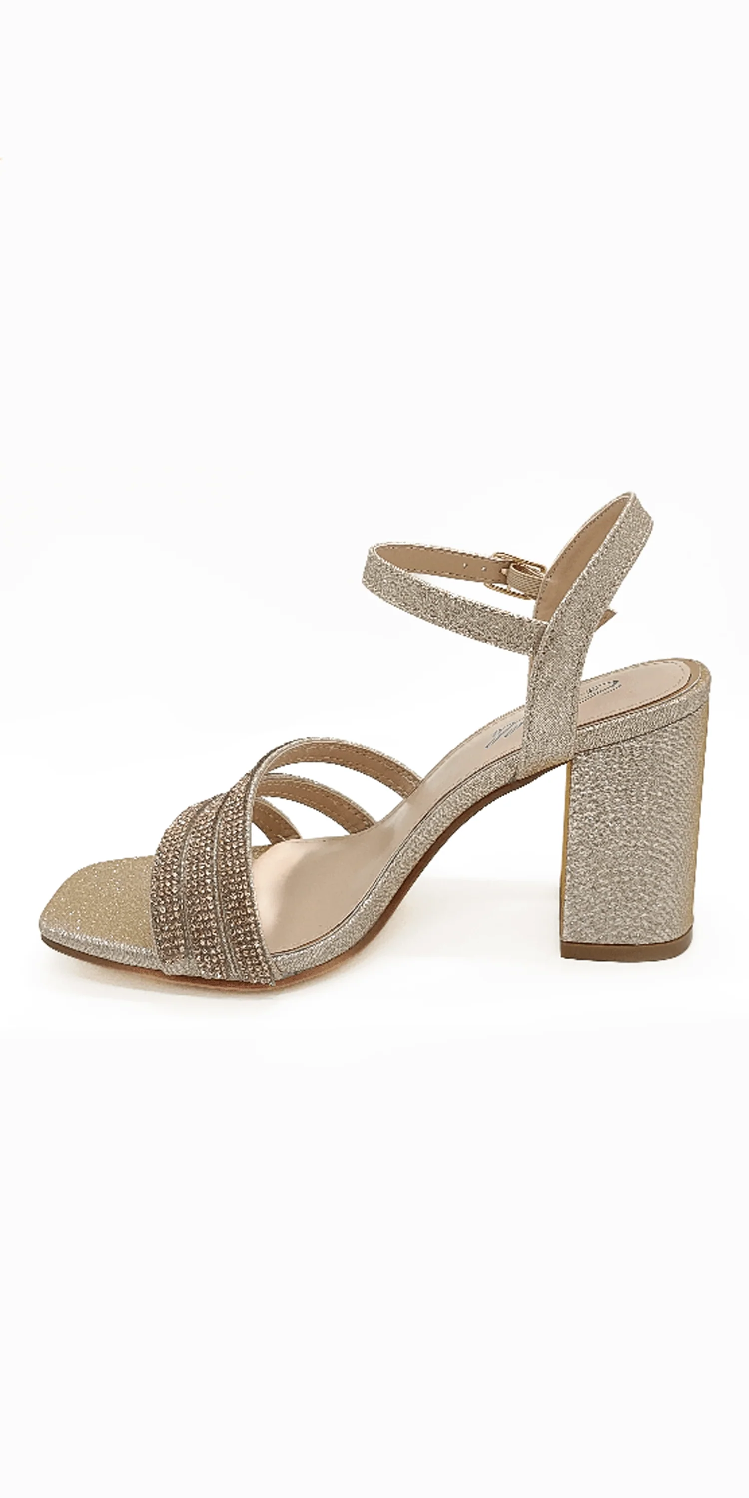 Rhinestone Strappy Block Heel Glitter Sandal - Image 4