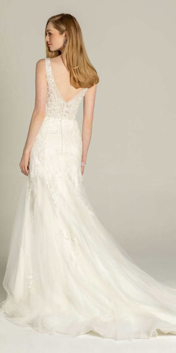 Rhinestone Studded Embroidered Plunging Glitter Trumpet Dress - Image 5