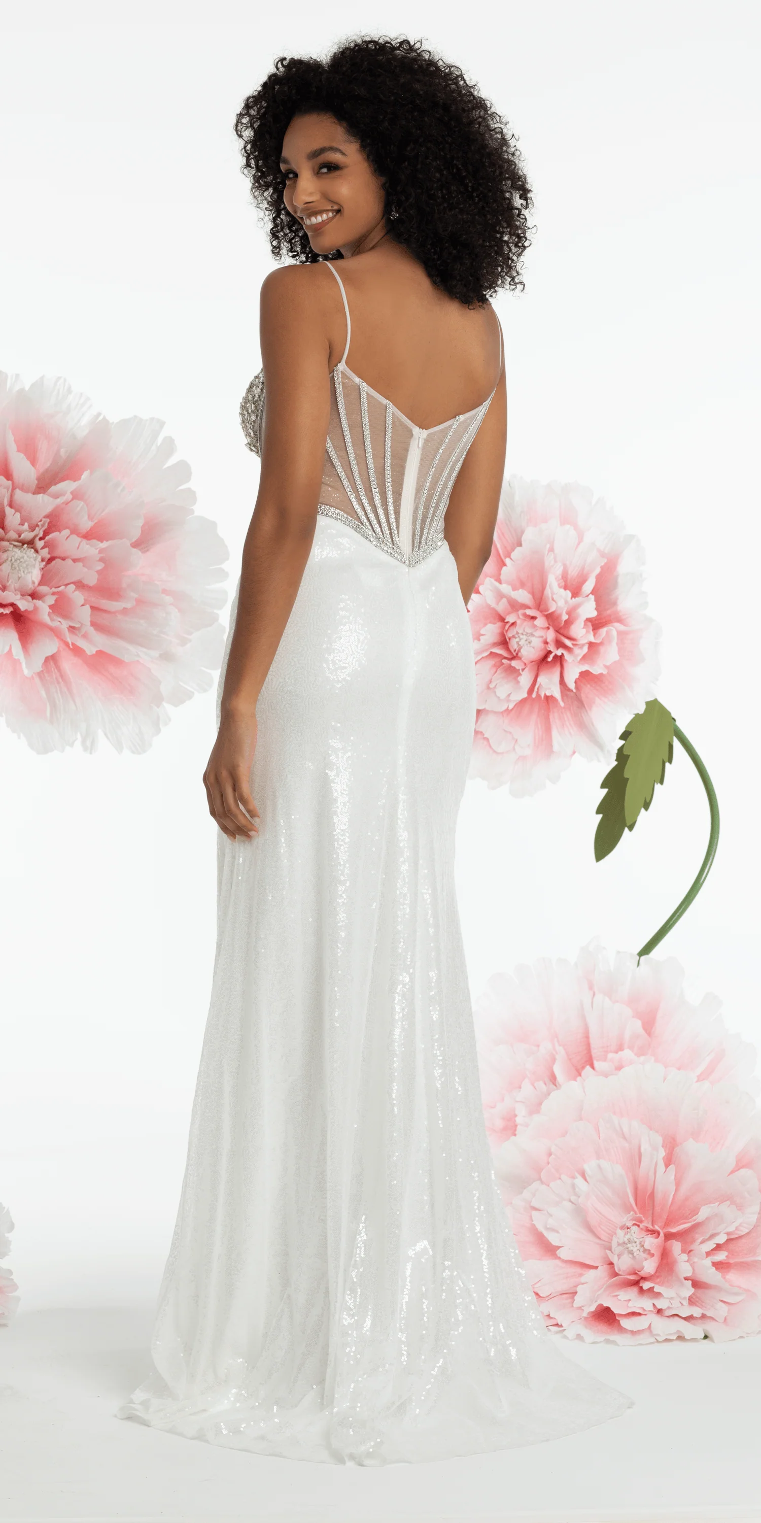 Rhinestone Sweetheart Corset Sequin Column Dress with Shawl - Image 3