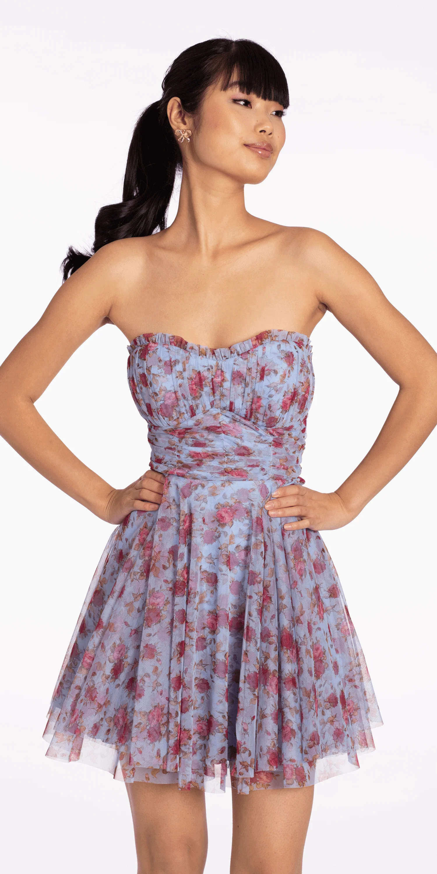 Rose Print Scallop Neck Fit and Flare Dress - Image 3