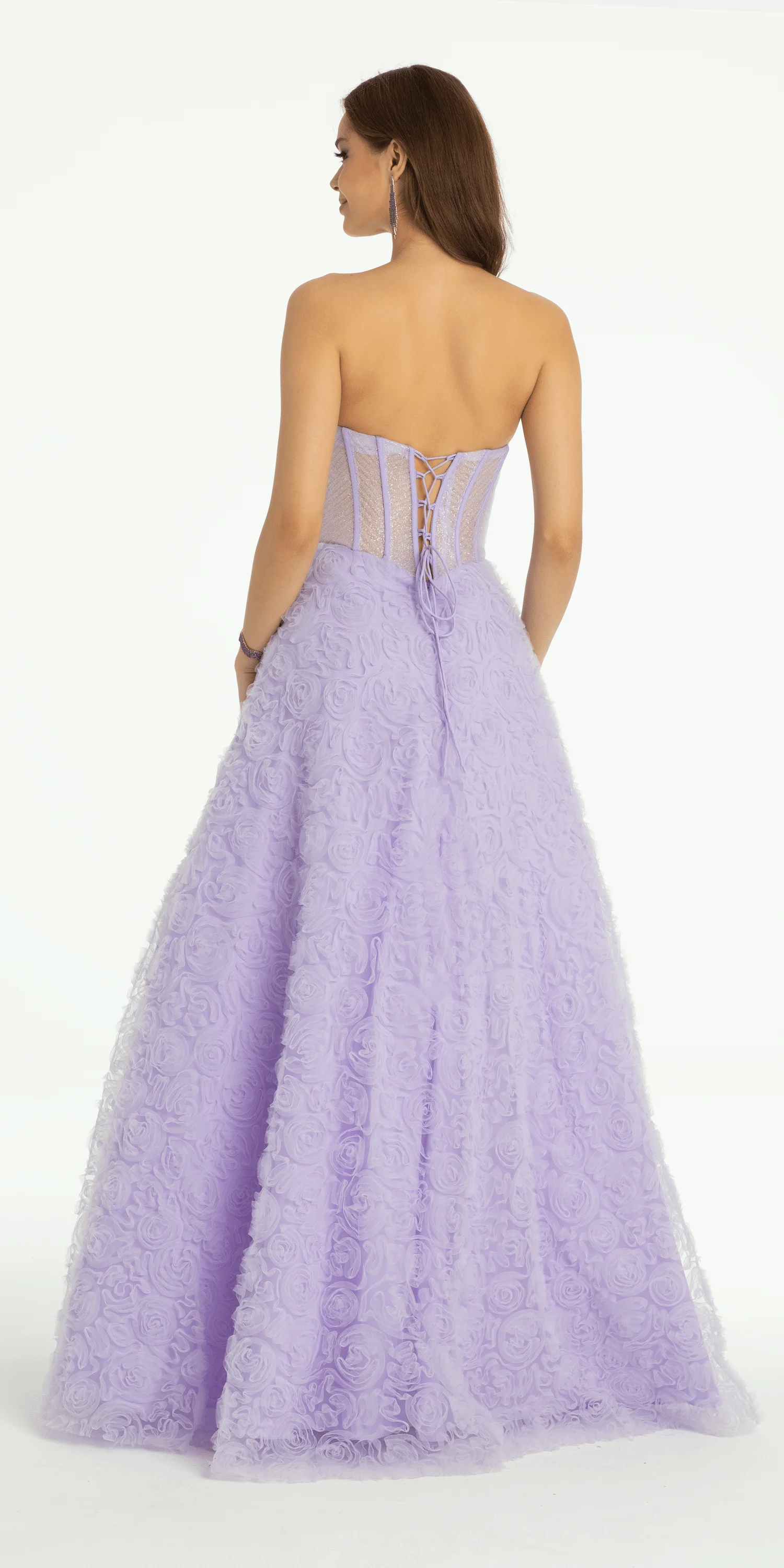 Rosette Glitter Mesh Plunging Corset Ballgown - Image 5