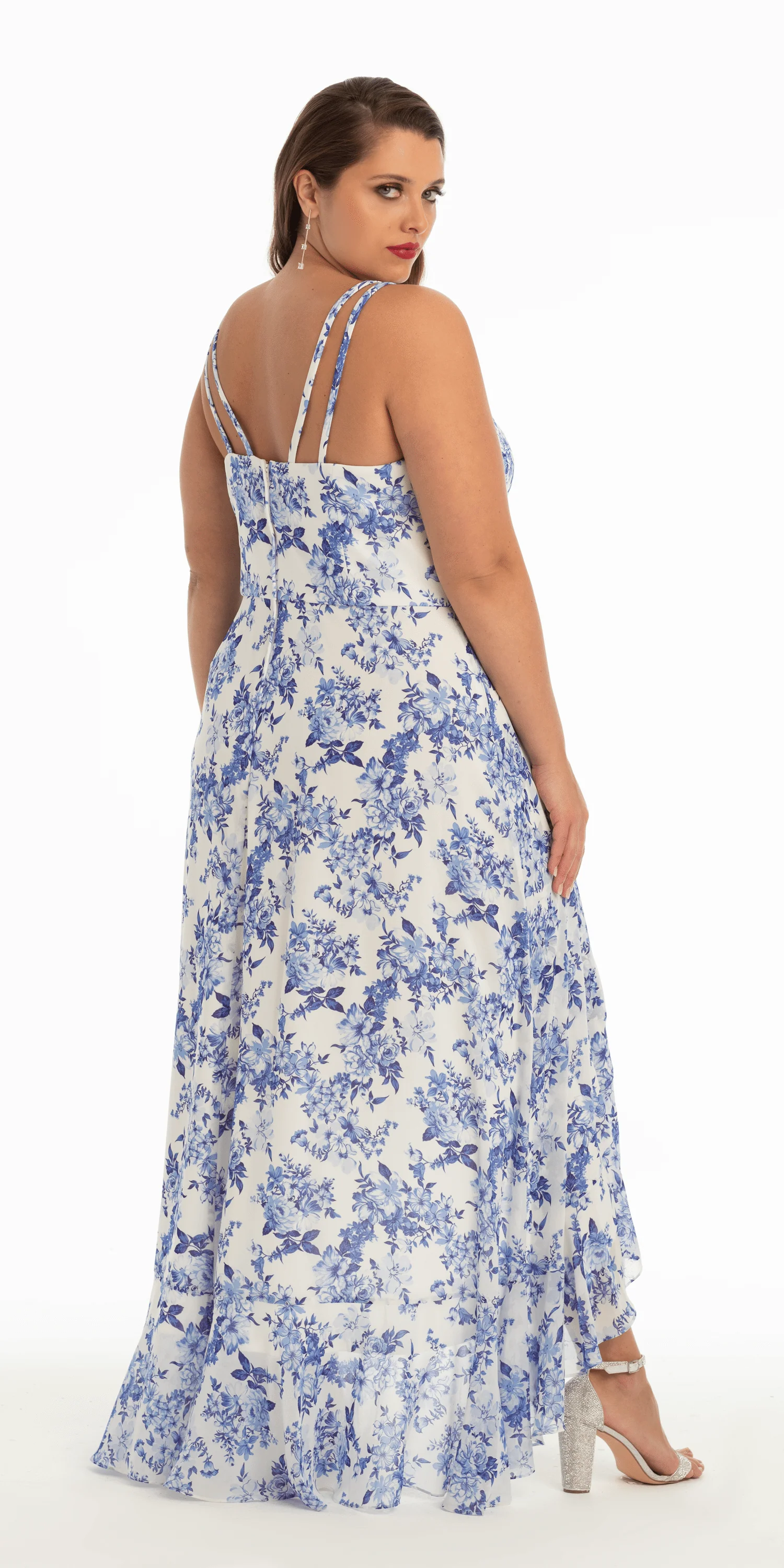 Ruffle High-Low Chiffon Floral Print Dress - Image 7
