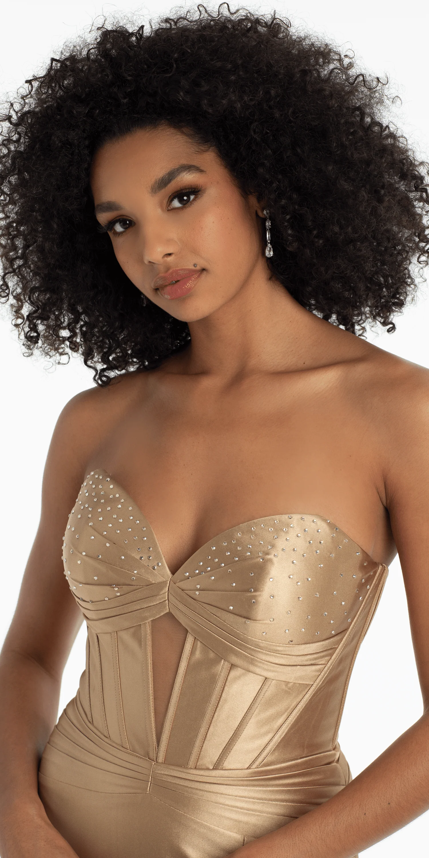 Sateen Pleated Strapless Trumpet Dress with Heat Stones - Image 2