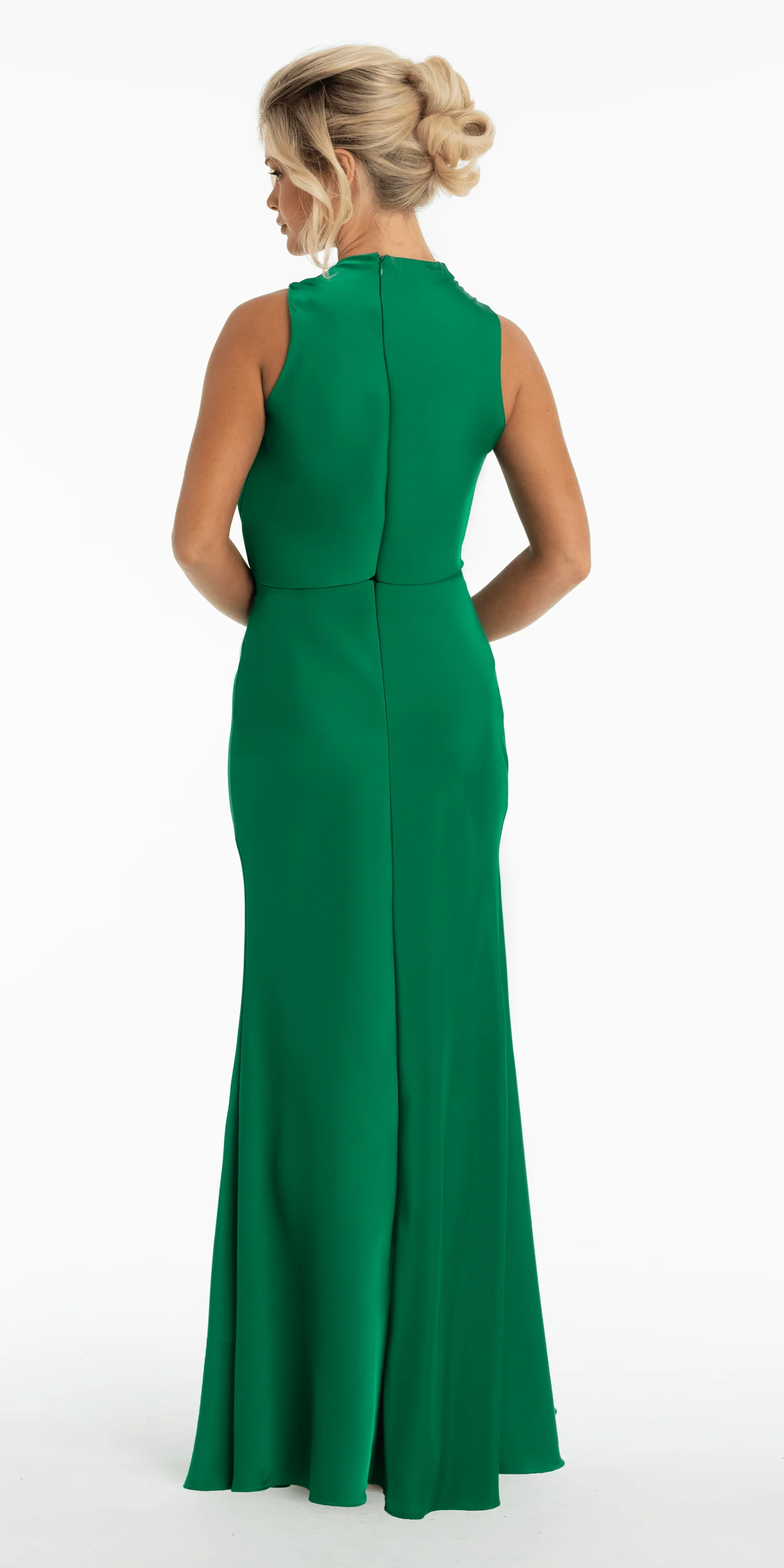 Satin Blouson Column Dress with Asymmetrical Neckline - Image 3