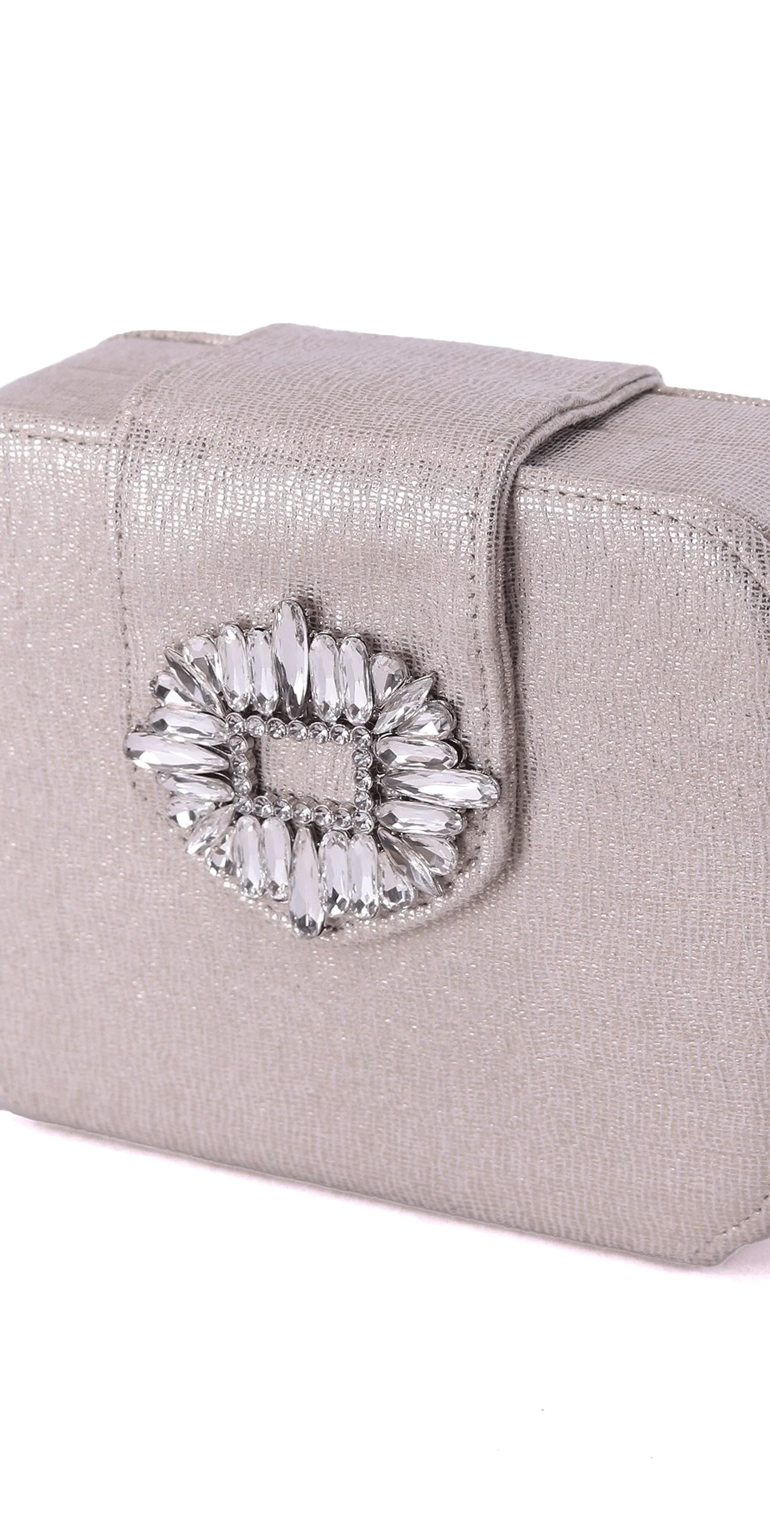 Satin Box Handbag with Brooch and Detachable Strap - Image 2