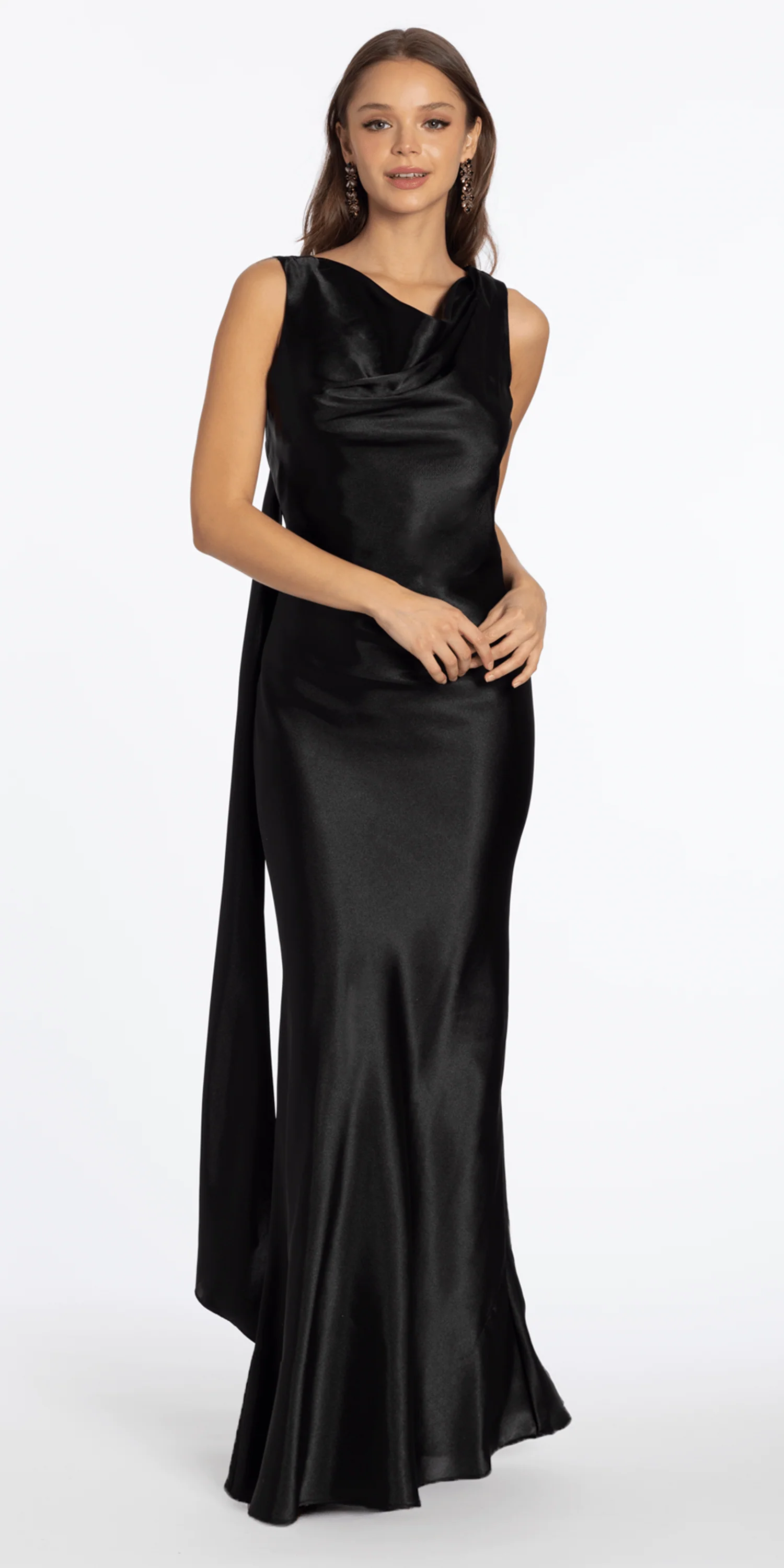 Satin Cowl Neck Open Back Column Dress - Image 3