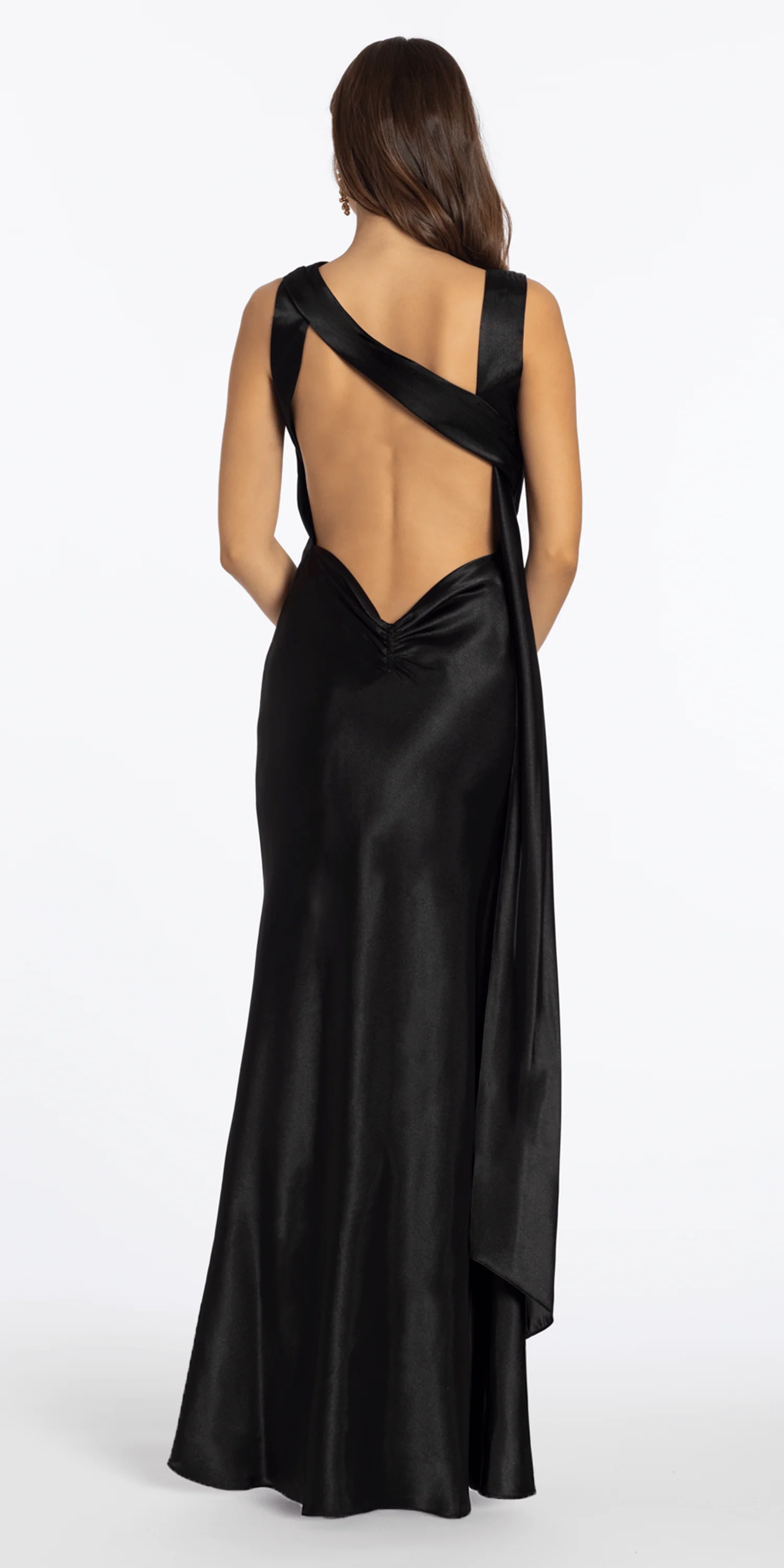 Satin Cowl Neck Open Back Column Dress - Image 4