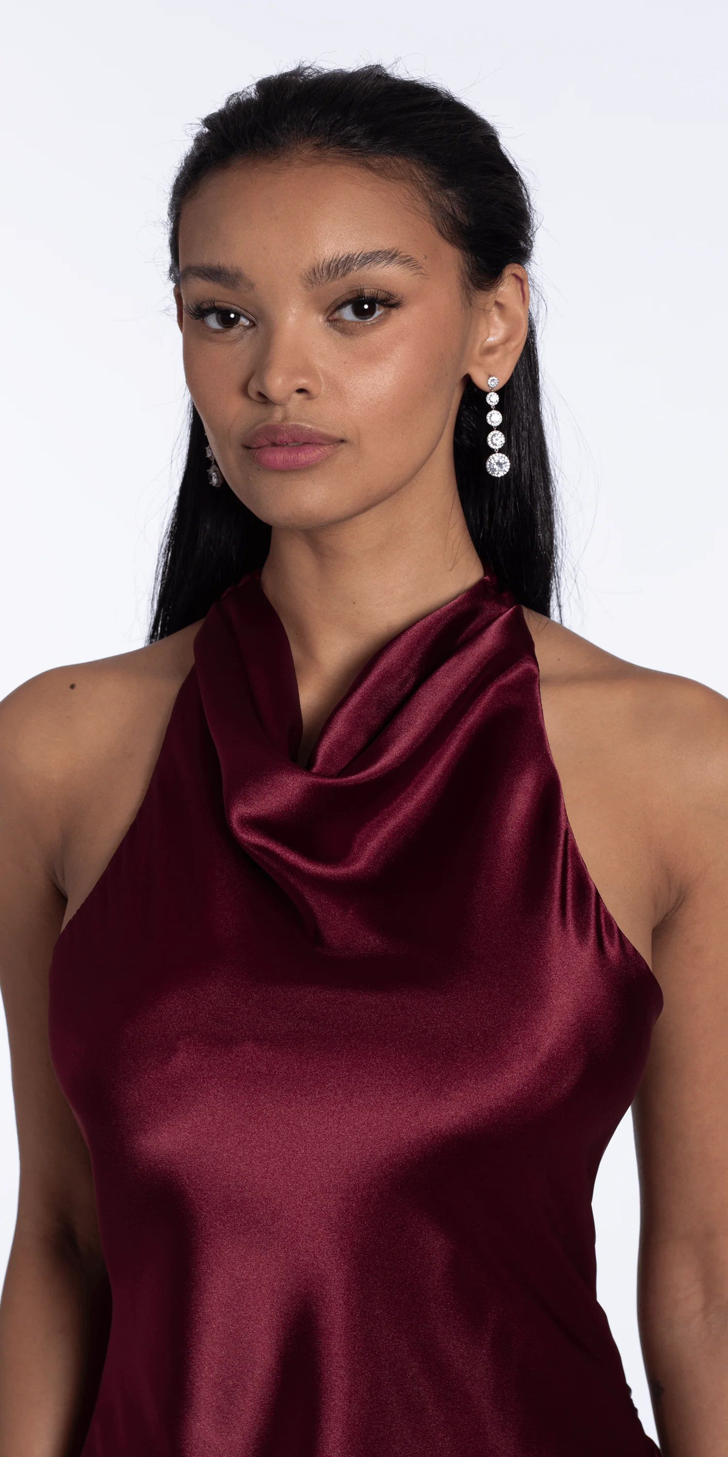 Satin Tie Back Halter Column Dress - Image 12