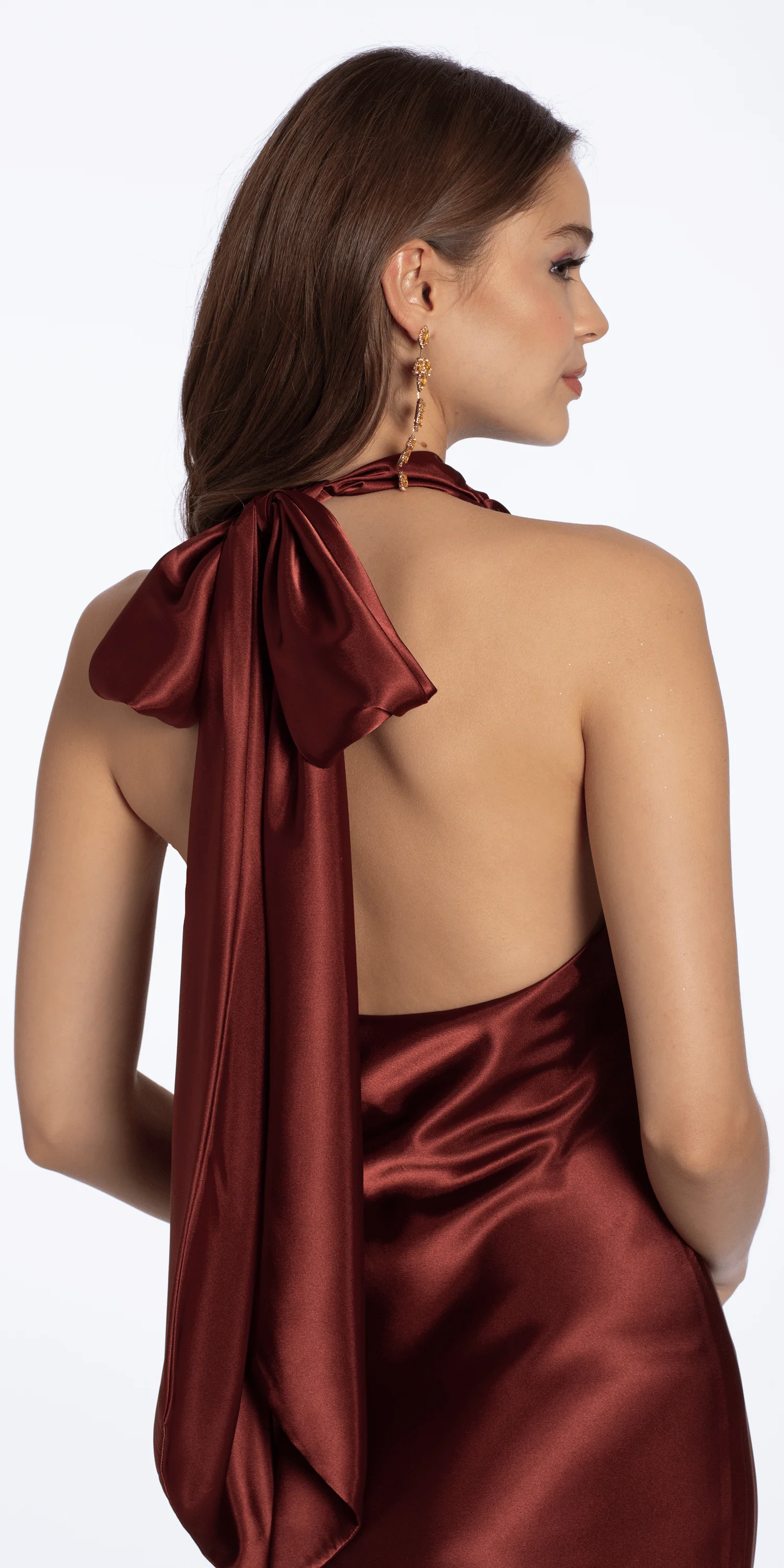 Satin Tie Back Halter Column Dress - Image 17