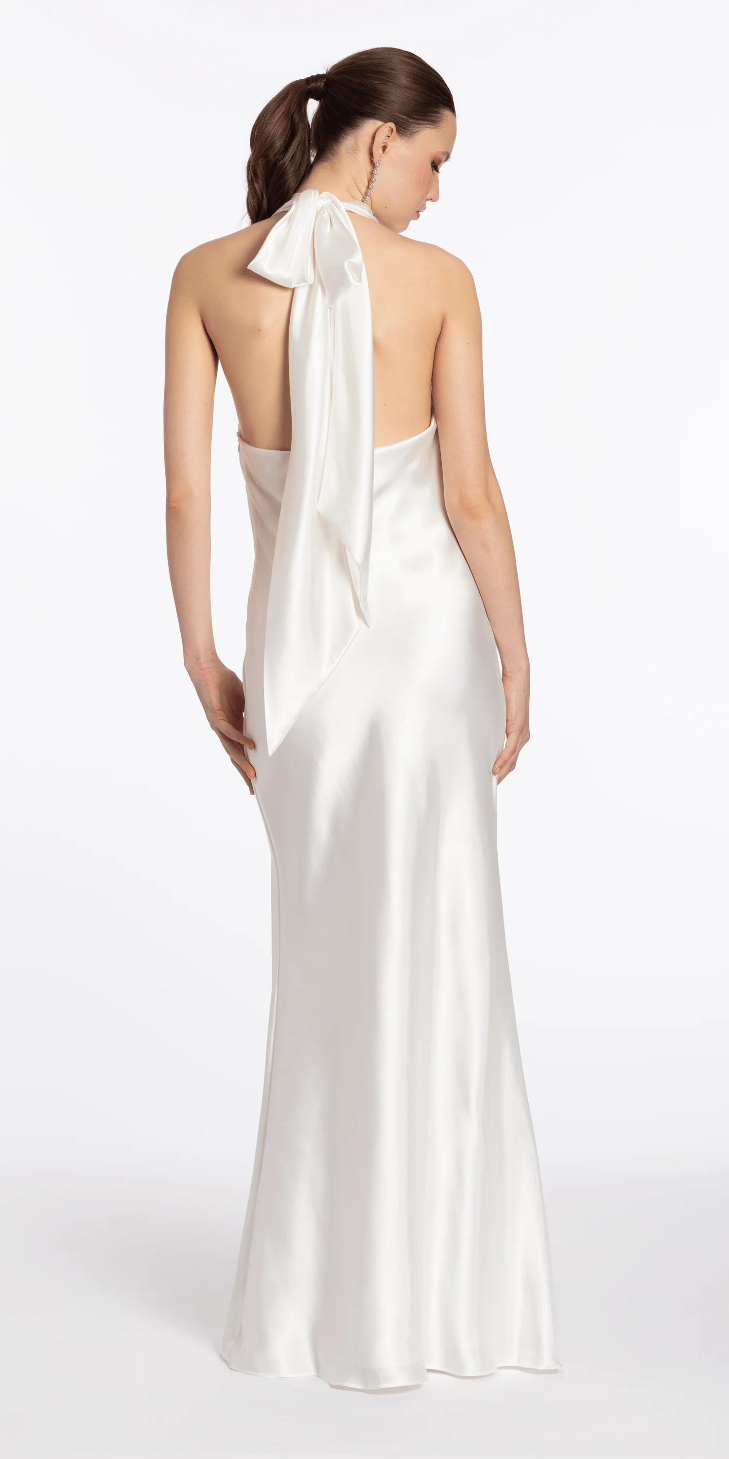 Satin Tie Back Halter Column Dress - Image 9
