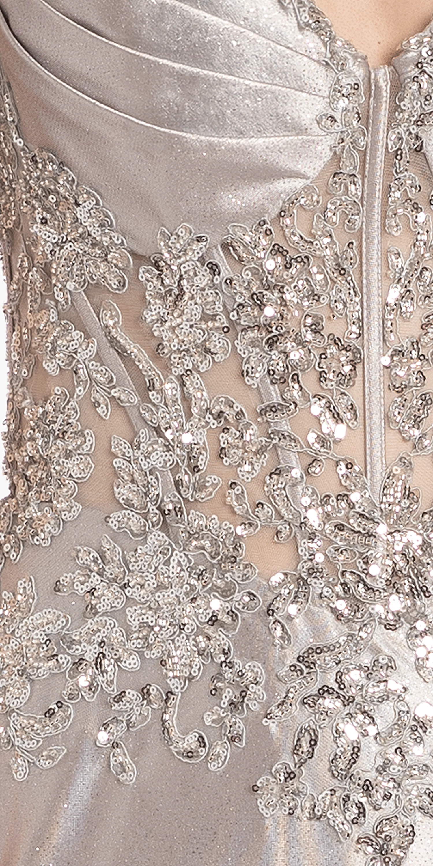 Satin Embellished Pleated Sweetheart Glitter Column Dress - Image 5