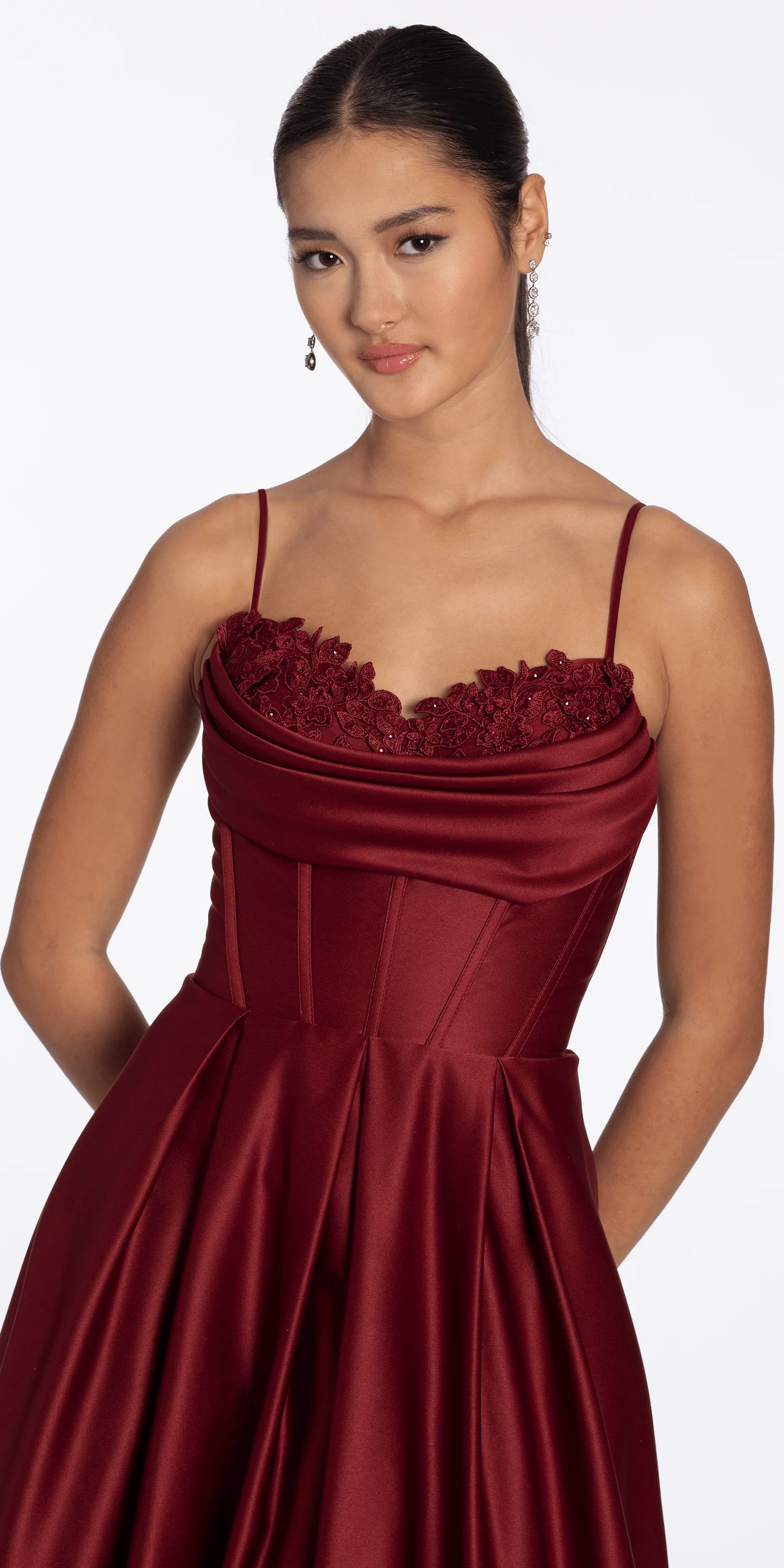 Satin Embroidered Sweetheart Corset Ballgown with Pockets - Image 2