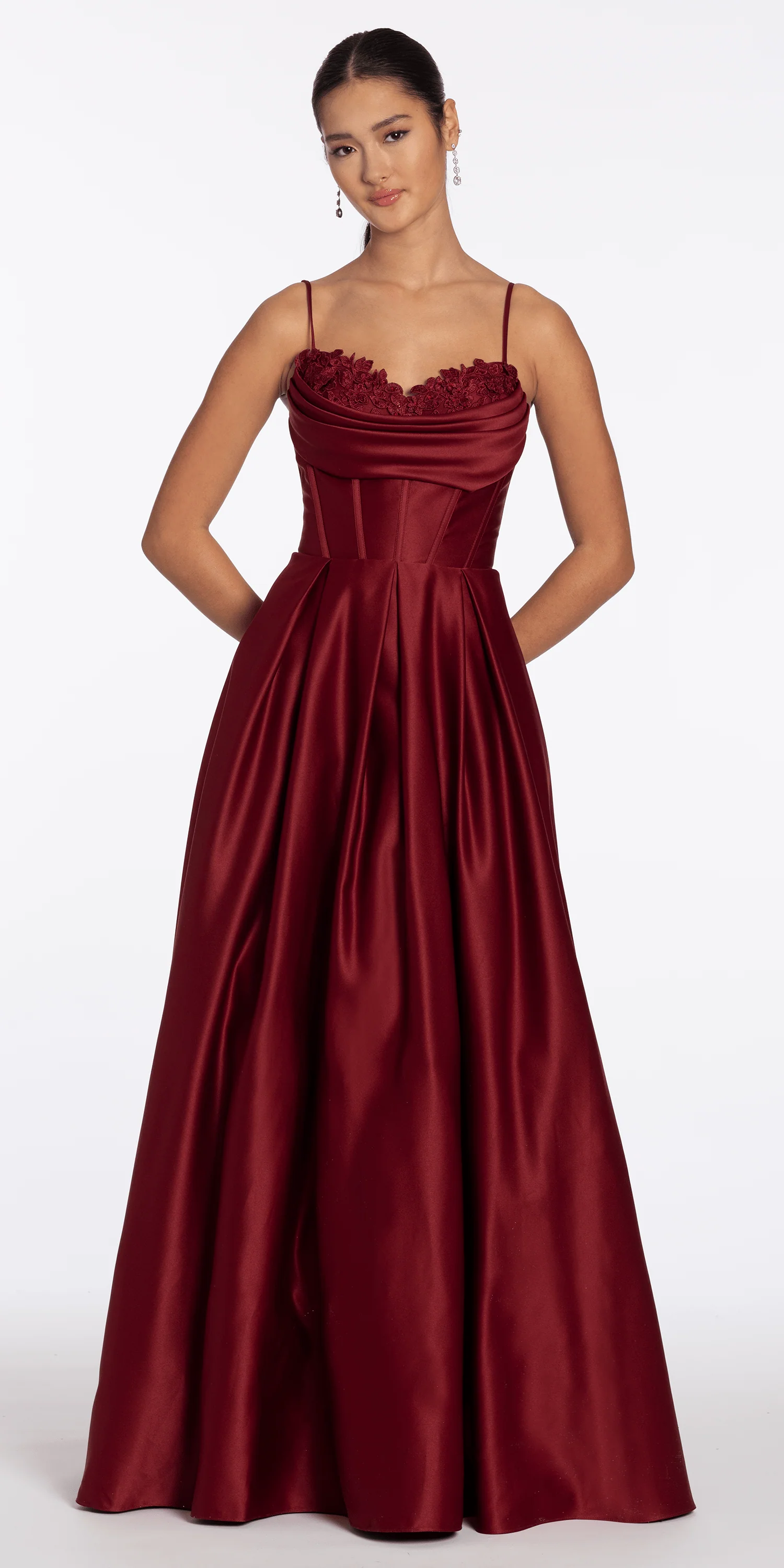 Satin Embroidered Sweetheart Corset Ballgown with Pockets - Image 4