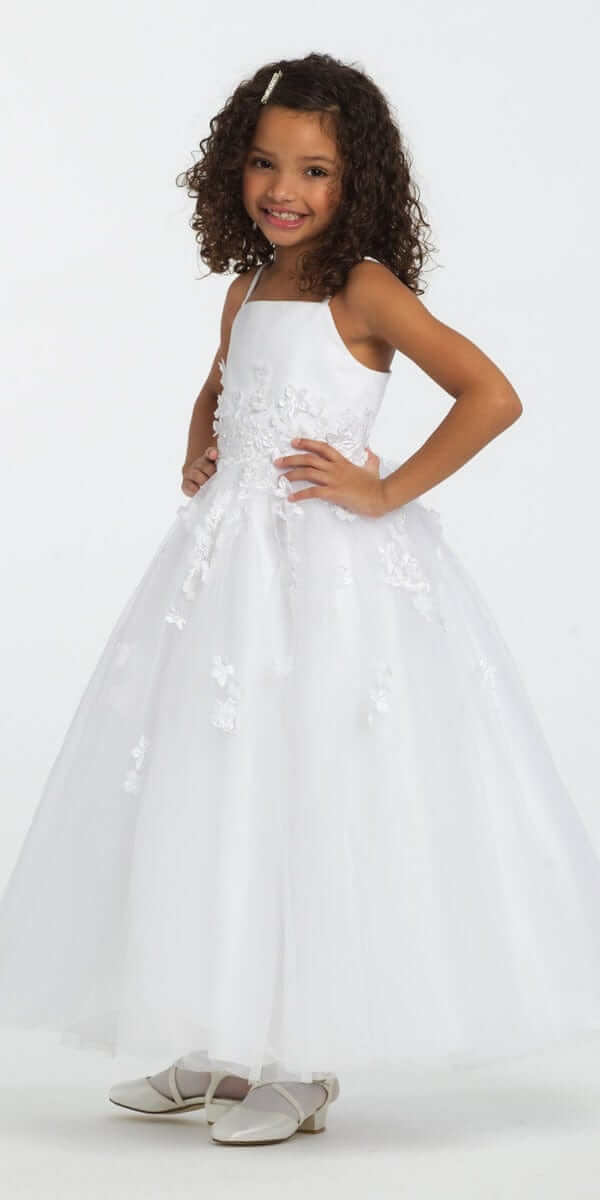 Satin Floral Applique Fit and Flare Flower Girl Dress - Image 3